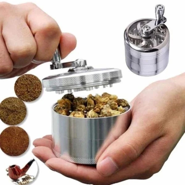 Metal Herb & Spice Grinder with Hand Crank – Manual Crusher for Kitchen Tobacco
