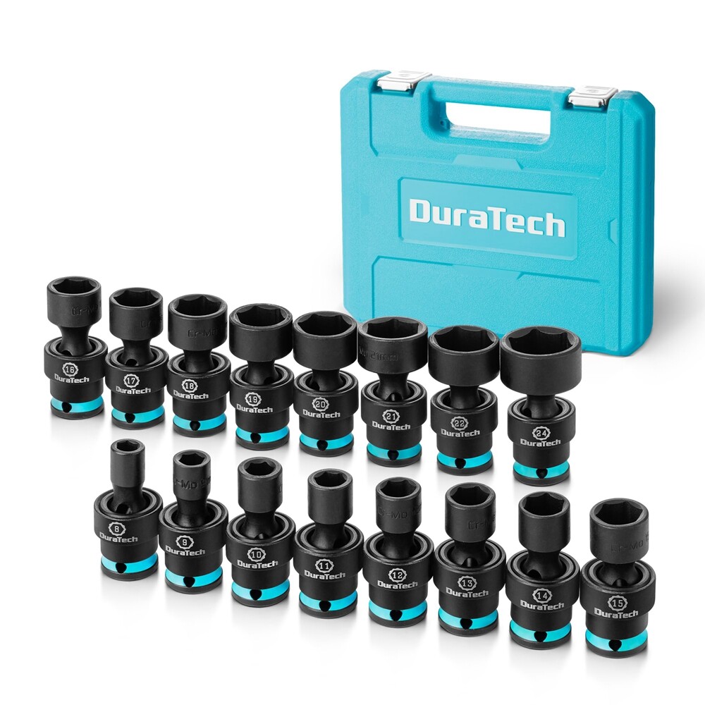 DURATECH 16PC 3/8" Dr Swivel Socket Set Shallow Universal Impact Metric 8mm-24mm