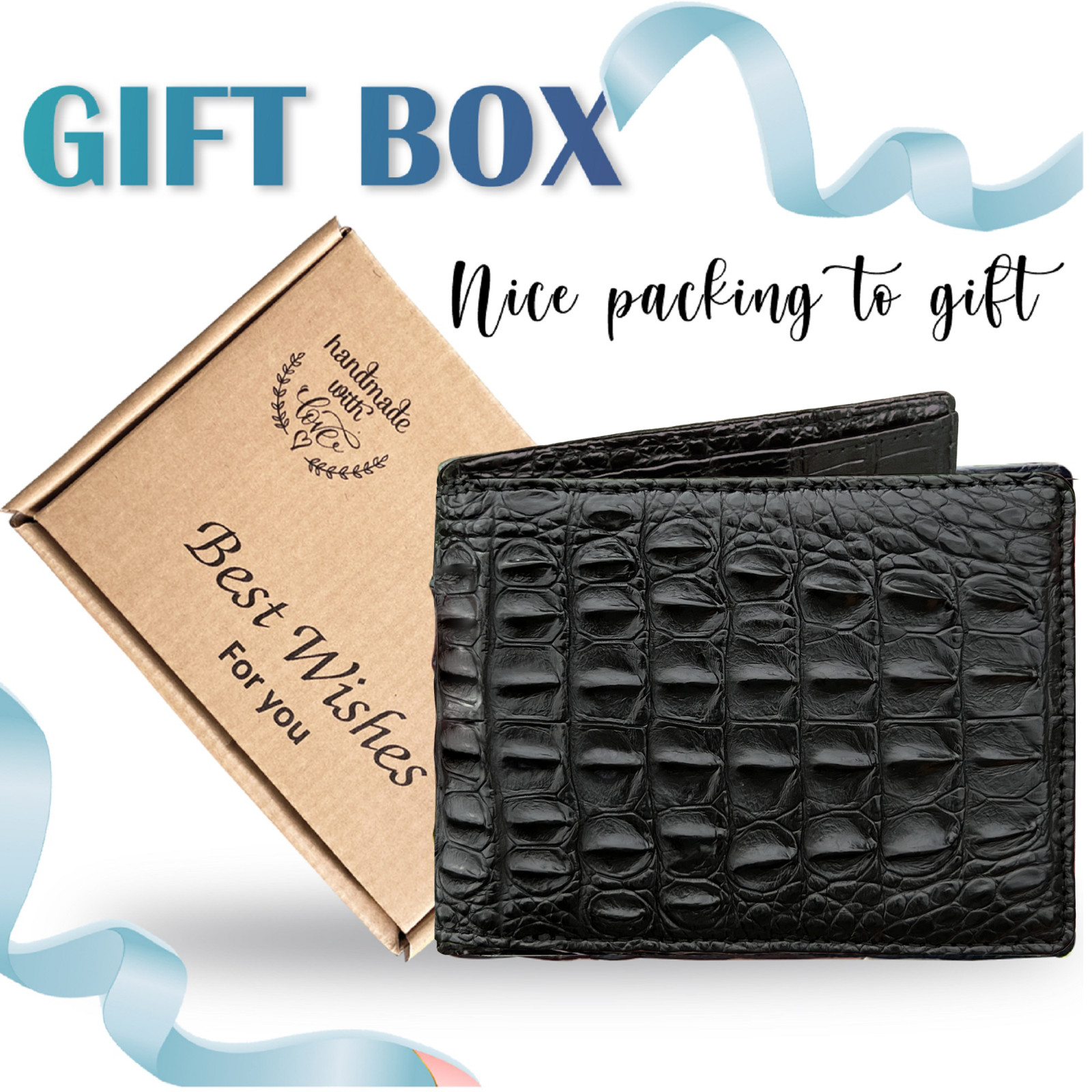 Double Sided Crocodile Black Bifold Leather Wallet Men's Skin Billfold Wallet