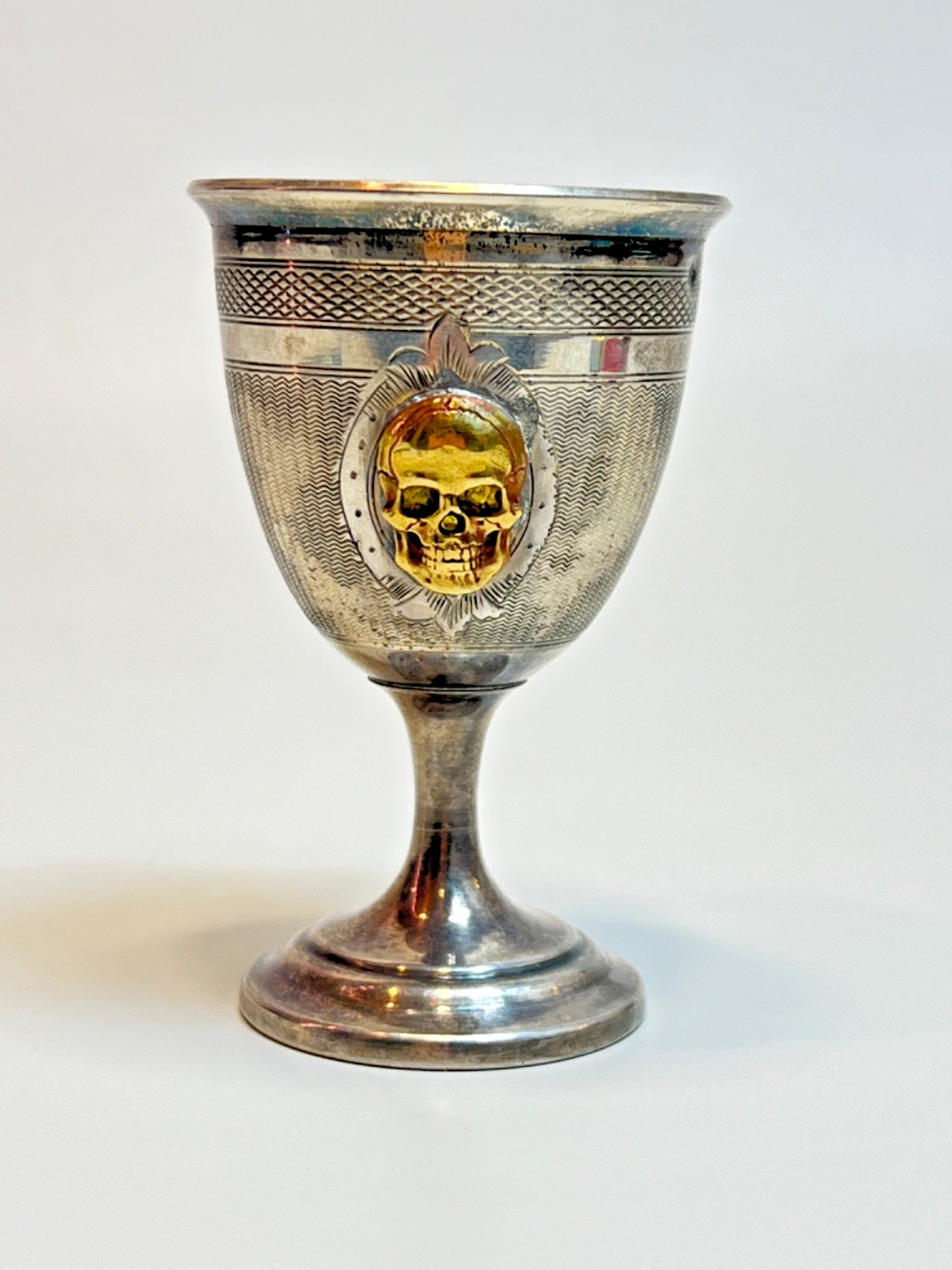 19c.Victorian French Silver Cup Skull Memento Mori Medicine Drug Poison Goblet