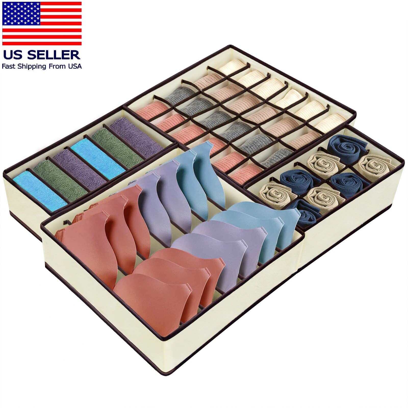 4 Pcs Underwear Organizer Foldable Closet Cabinet Drawer Dresser Storage Box Bin