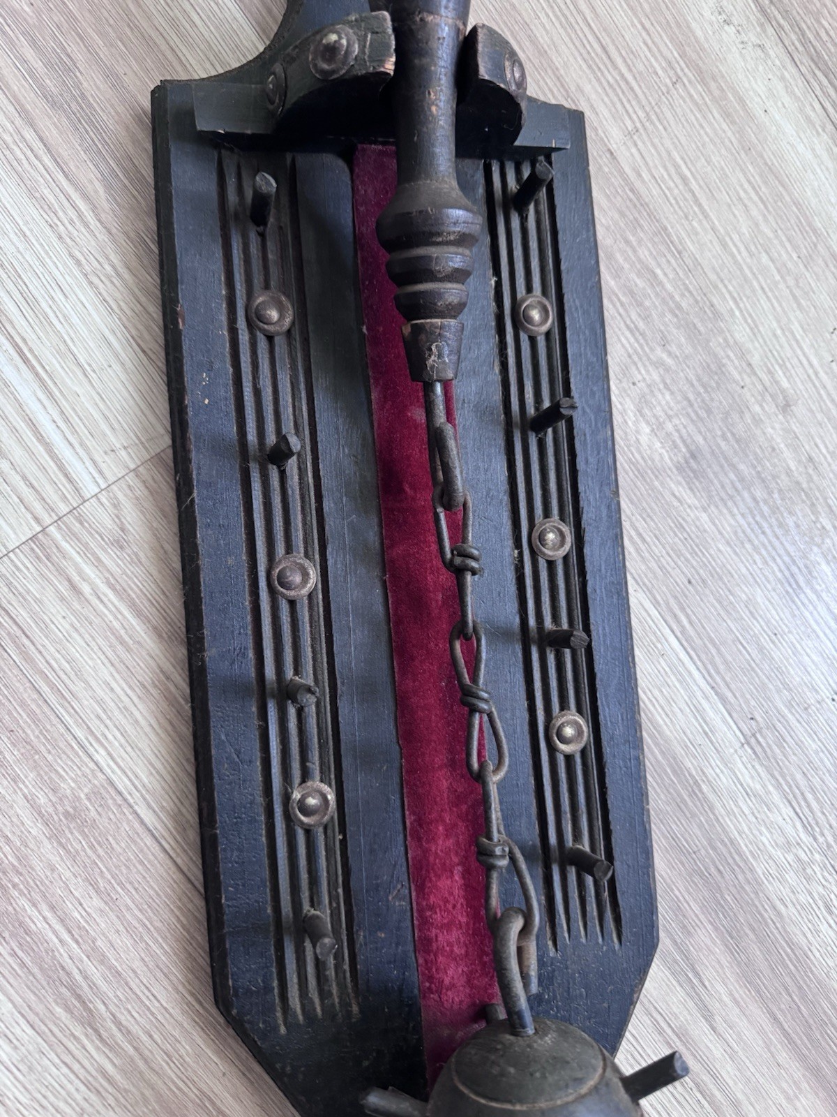 1960 Medieval Mace & Flail Wall Decor Wood Plaque Removable Weapon Vintage