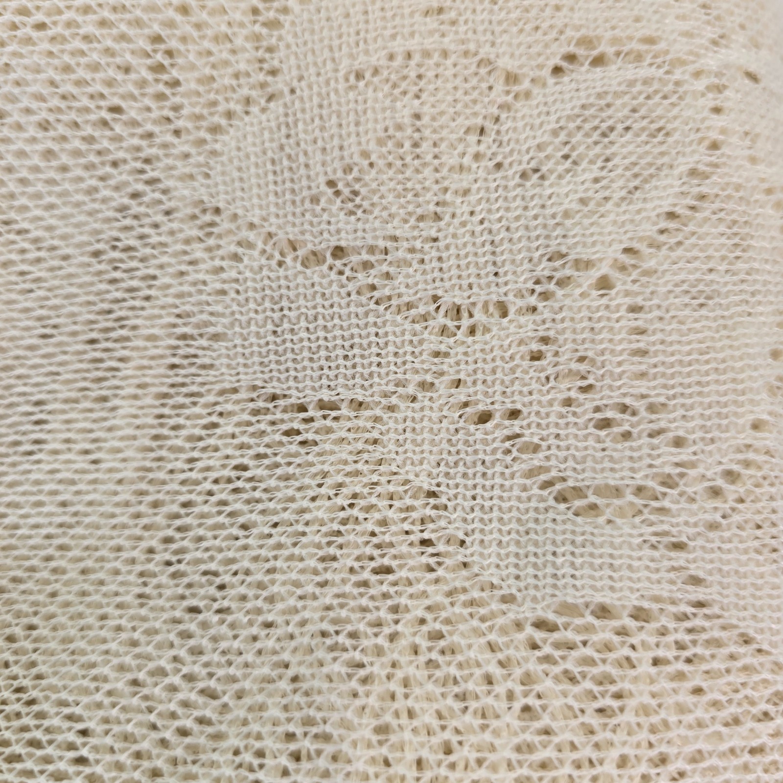 Vintage Large Woven Shawl with Fringe Floral Boho Made In Japan Cream