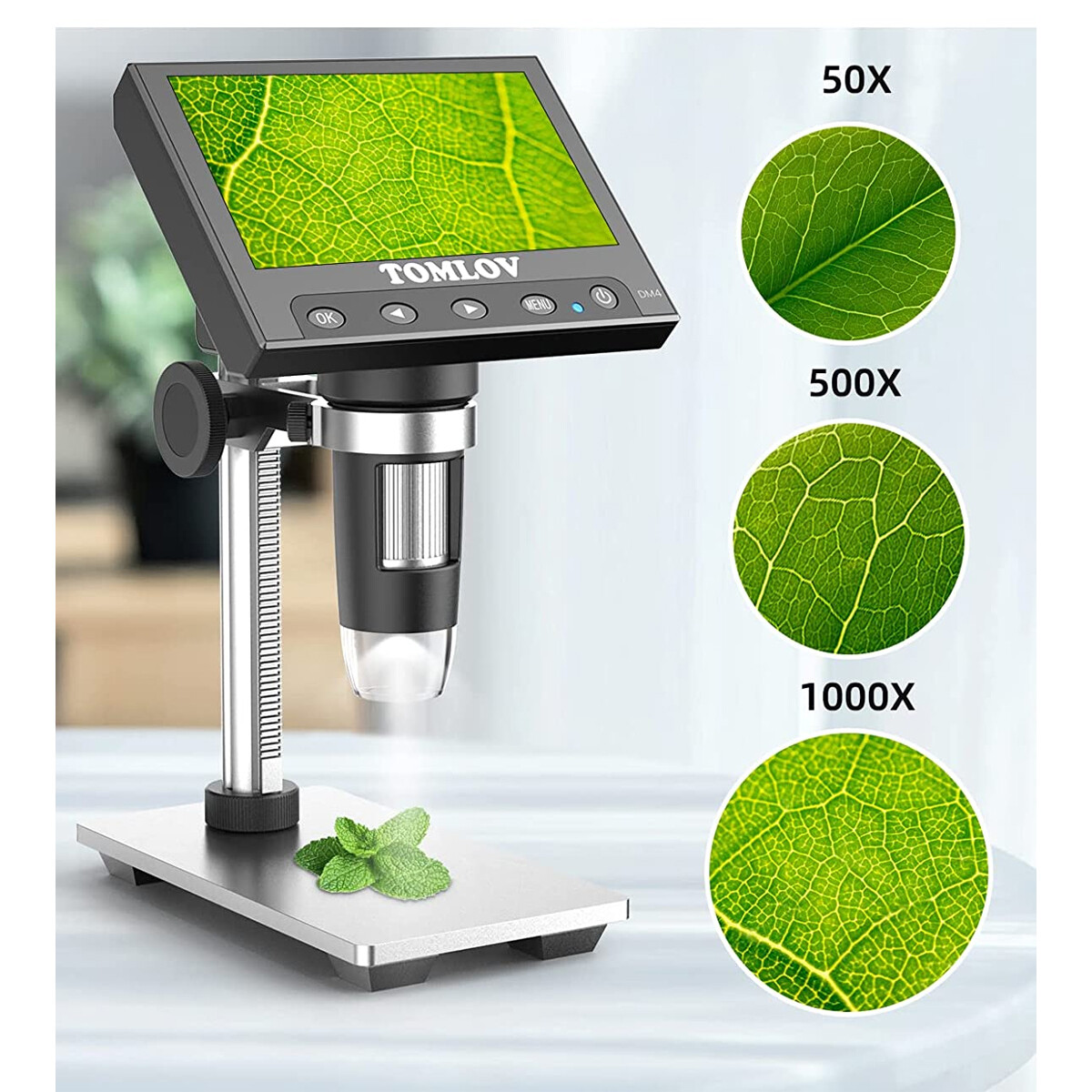 TOMLOV DM4 Digital Microscope 1000X 4.3" Screen 32G Coin Microscope Video/Photo