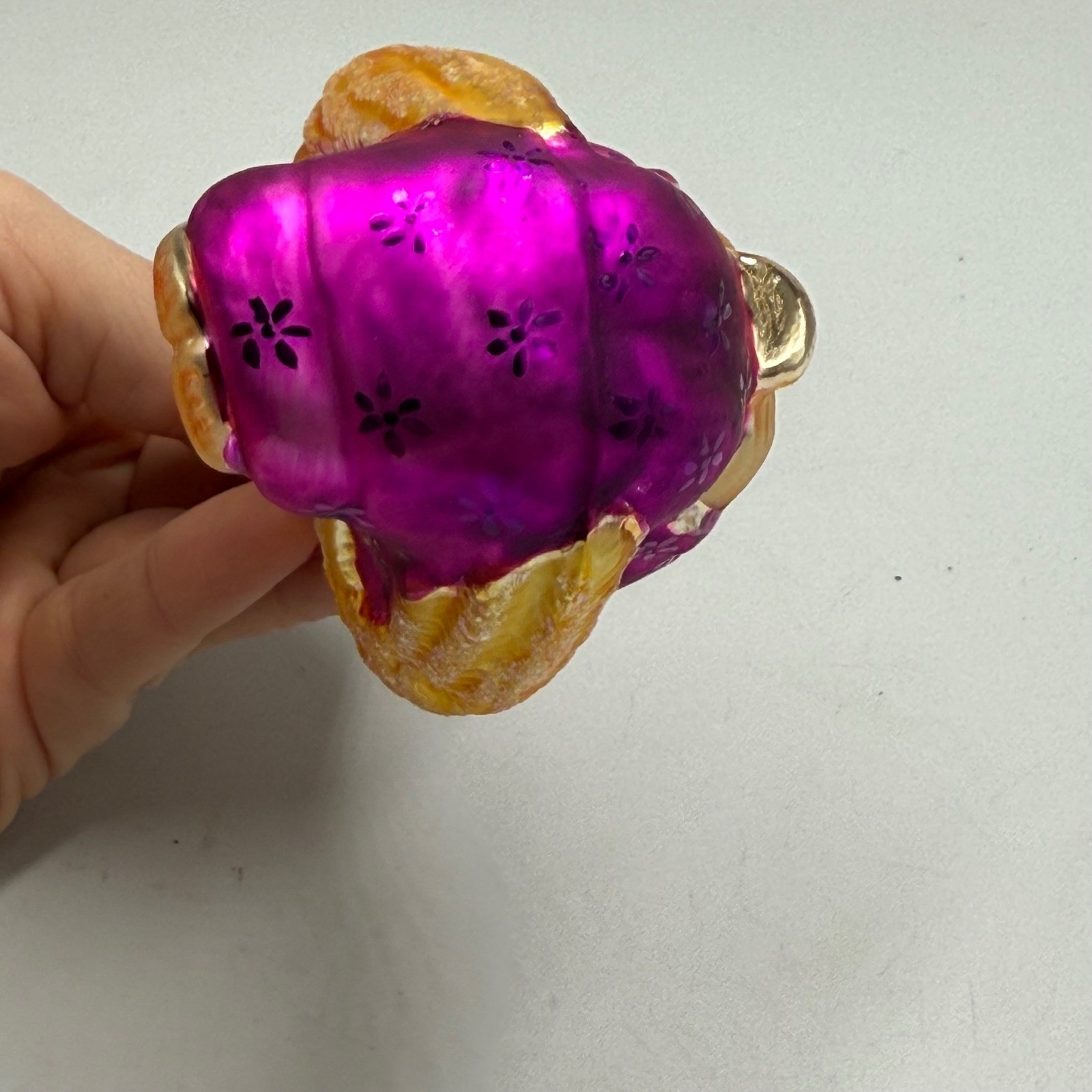 Vintage Glass Angel Christmas Ornament Trumpet Purple Gold West Germany