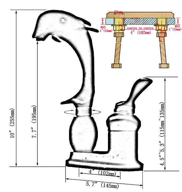 Polished Chrome Dolphin Shape Bathroom Vanity Sink 4" Centerset Faucet ssf838