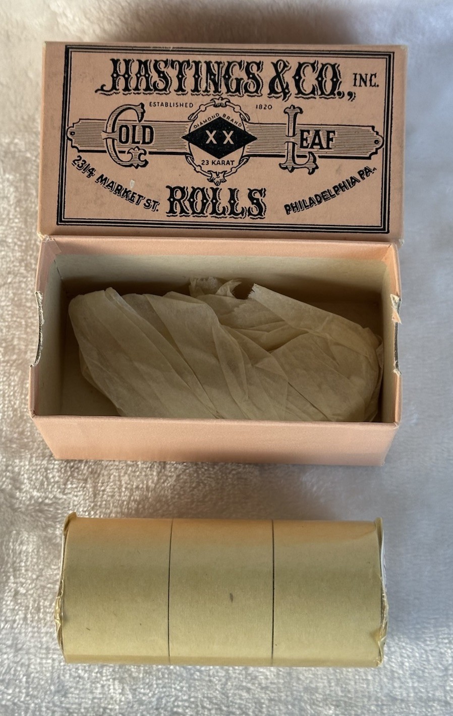 RARE NOS Vintage 1959 Hastings & Co. 23K Gold Leaf 1” Rolls w/ Original Box USA