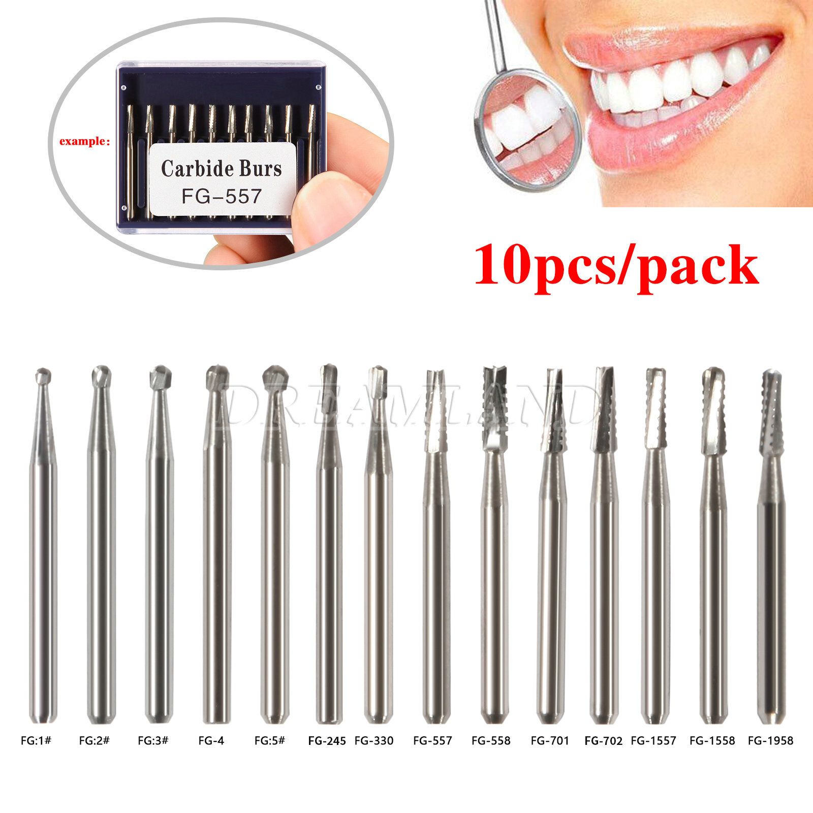 10-100PCS Dental Round Carbide Steel Drills Burs FG Bur for High Speed Handpiece
