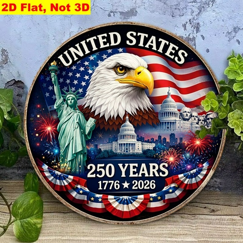 American Bicentennial Plus 50 Metal Sign Patriotic Eagle & Landmarks Wall Art