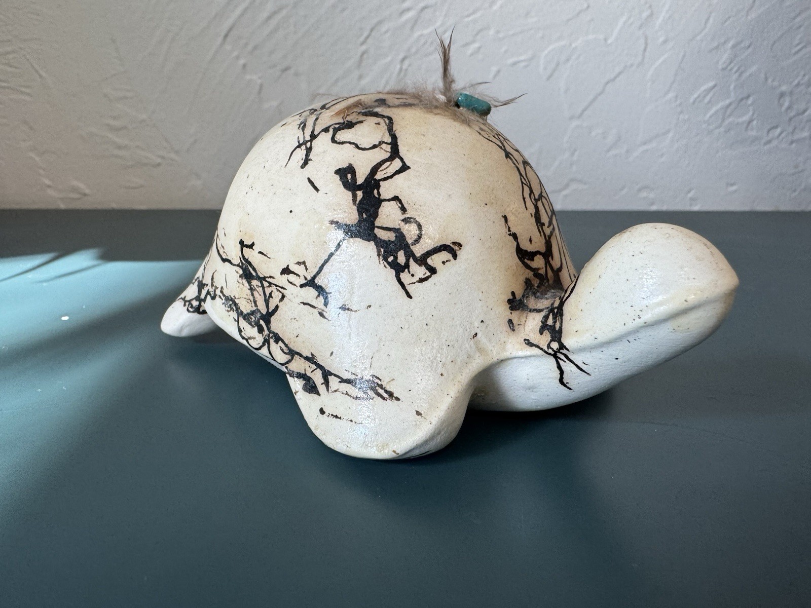 RARE Navajo Horse Hair Pottery, tortoise Navajo Figurine, Signed “LIWEZ”