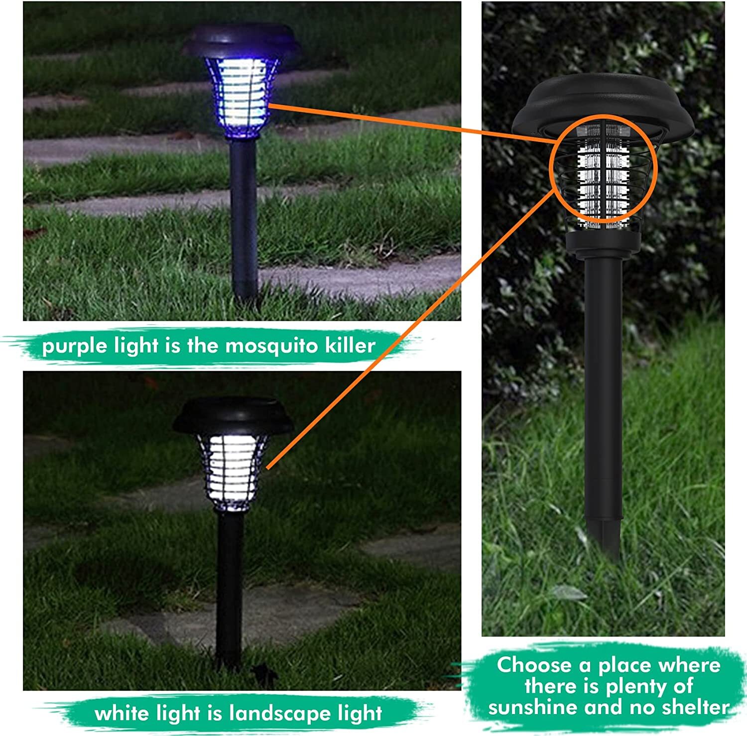 4x Solar Powered Zapper Lamp Light Outdoor Mosquito Fly Bug Insect Killer Trap