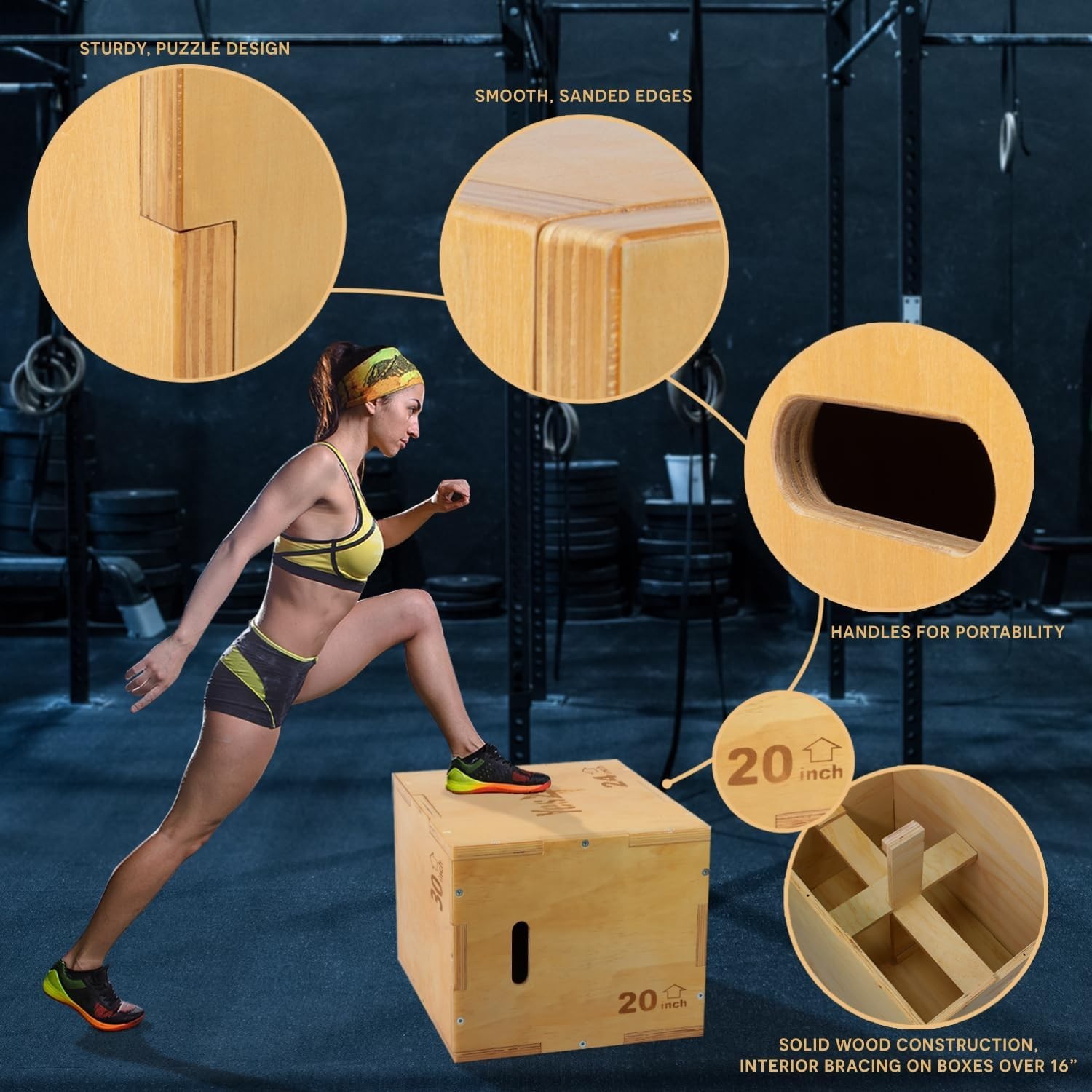 Yes4All Plyo Box, 3-in-1 Wooden Box Jumps for 16" x 14" x 12". For up to 450lbs.