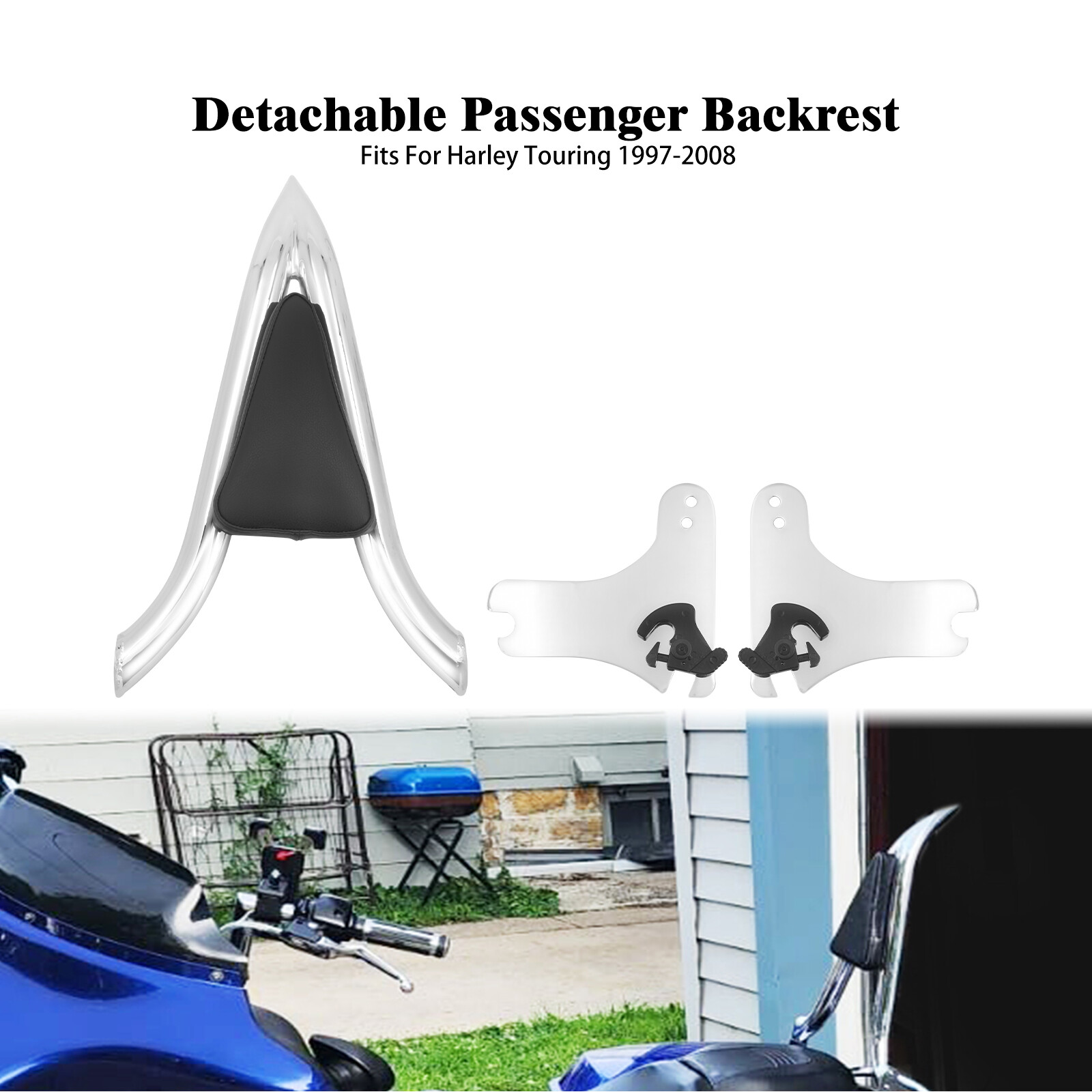 Chrome Detachable Backrest Sissy Bar For Harley Touring Road Electra Glide 97-08