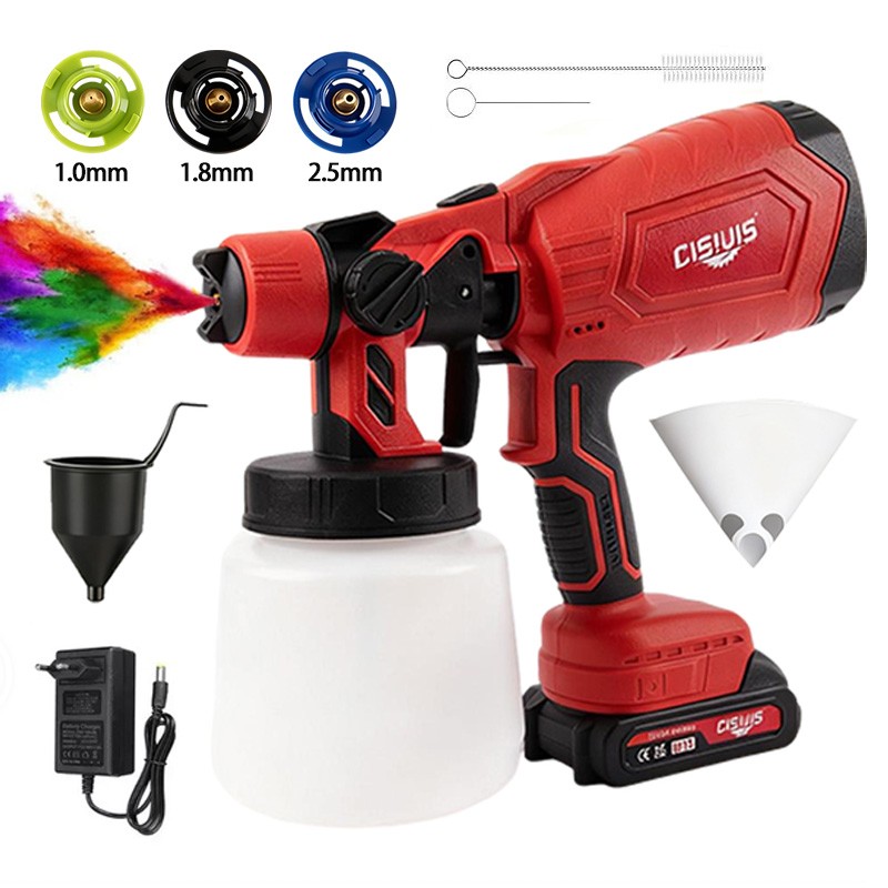 Cordless Paint Sprayer 1000ML HVLP Spray Paint Gun With 2 Batteries For DIY Work