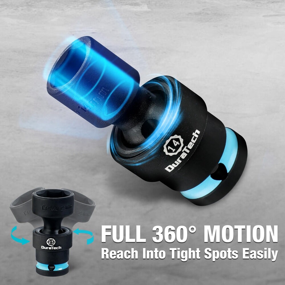 DURATECH 13PCS 1/2" Dr Swivel Socket Set Shallow Universal Impact Metric 10-24mm