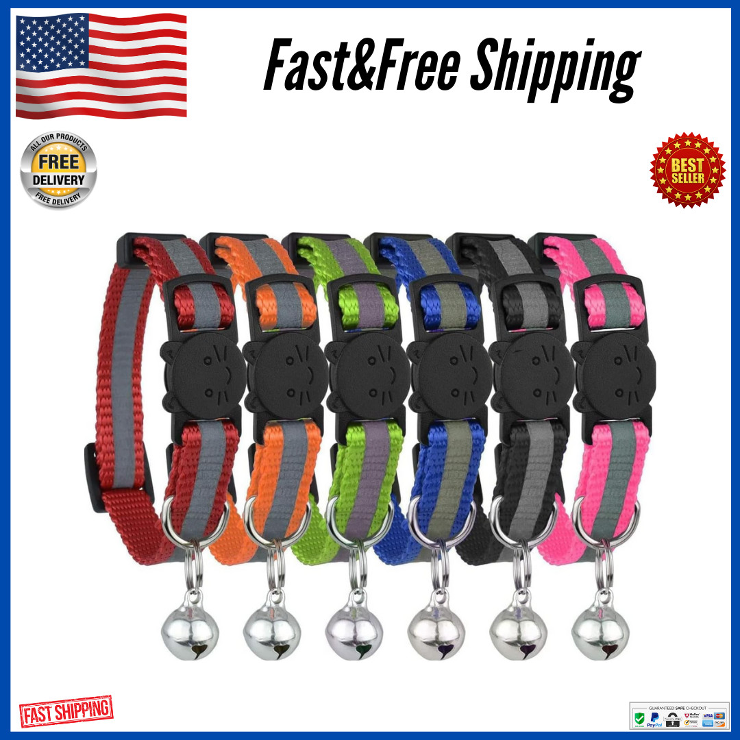 Cat Collar With Bell 6 Pack Durable Breakaway Adjustable Reflective Cat Collars.