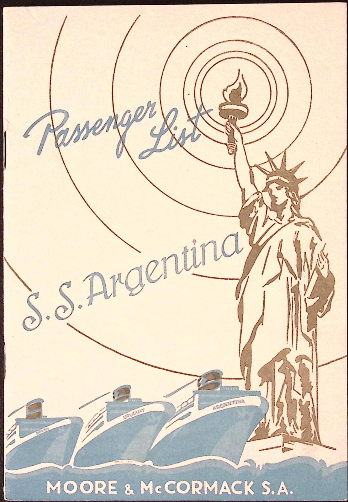 AUG 8 1941 Moore & McCormack SA SS Argentina Passenger List
