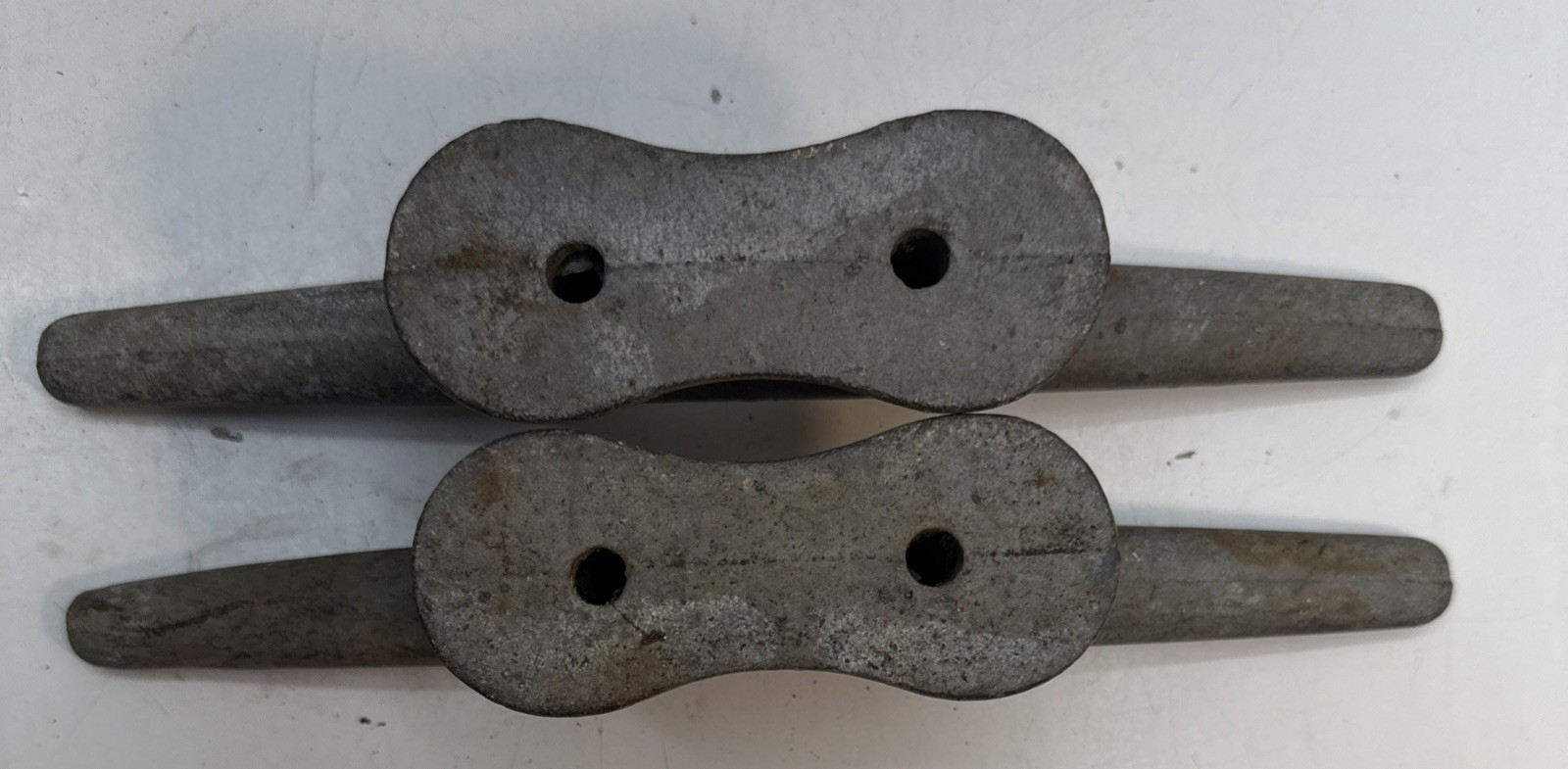 Lot of 2 VINTAGE Large GALV. CAST IRON BOAT - DOCK CLEAT, 10" long.