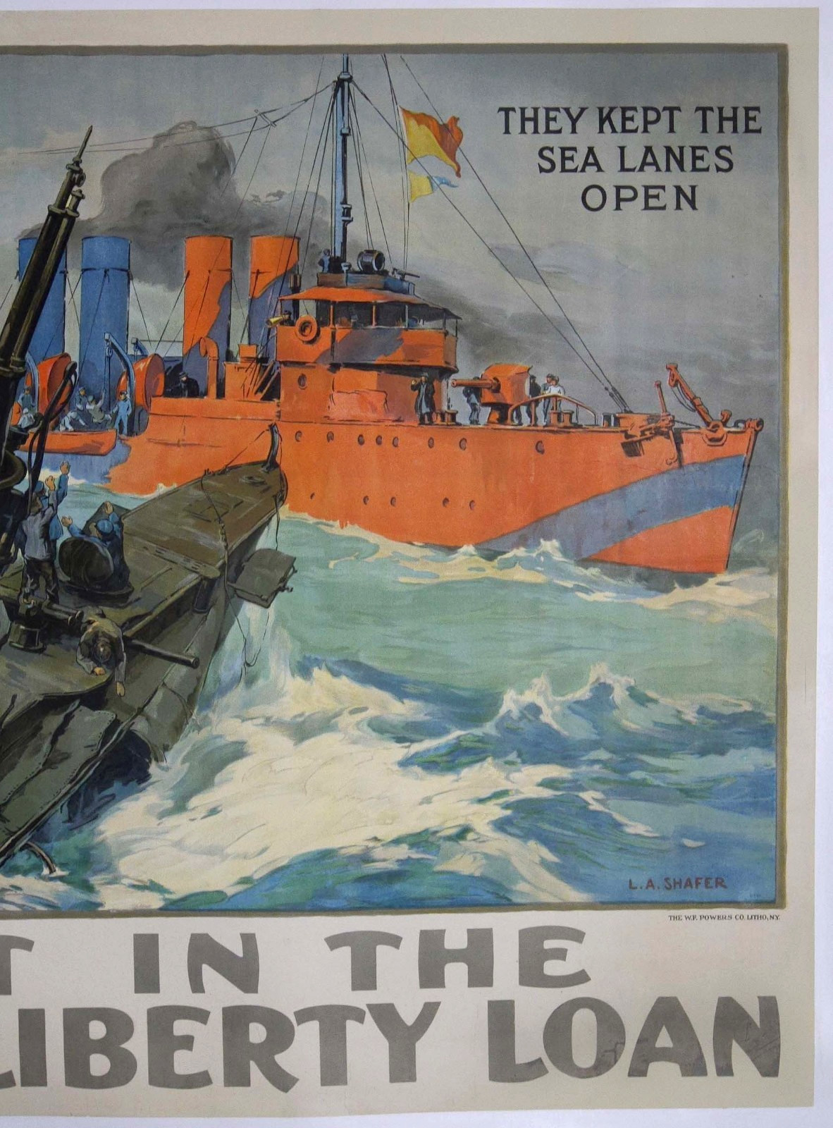 Vintage 1918 THEY KEPT THE SEA LANES OPEN American 39x29 WWI Poster FREE SHIP