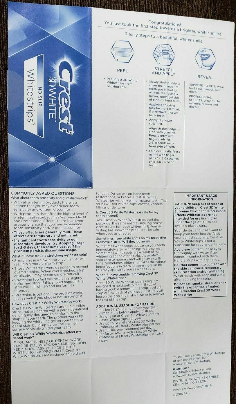 **CREST Whitestrips 3D White NO-SLIP Professional Effects 10 Pouches / 20 Strips