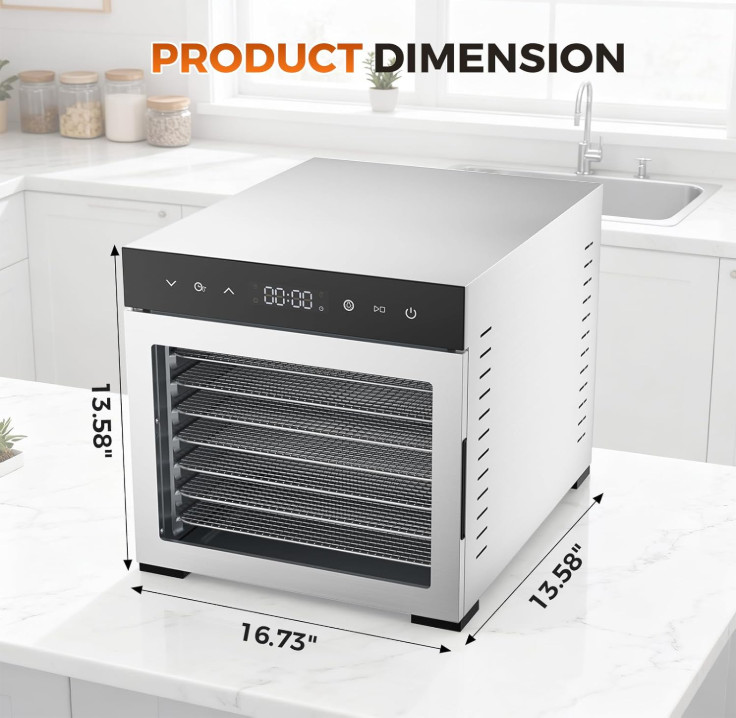Deshidratador 500W 8 Bandejas Acero Temp 85°C Timer 24H Fruta Carne, Nuevo