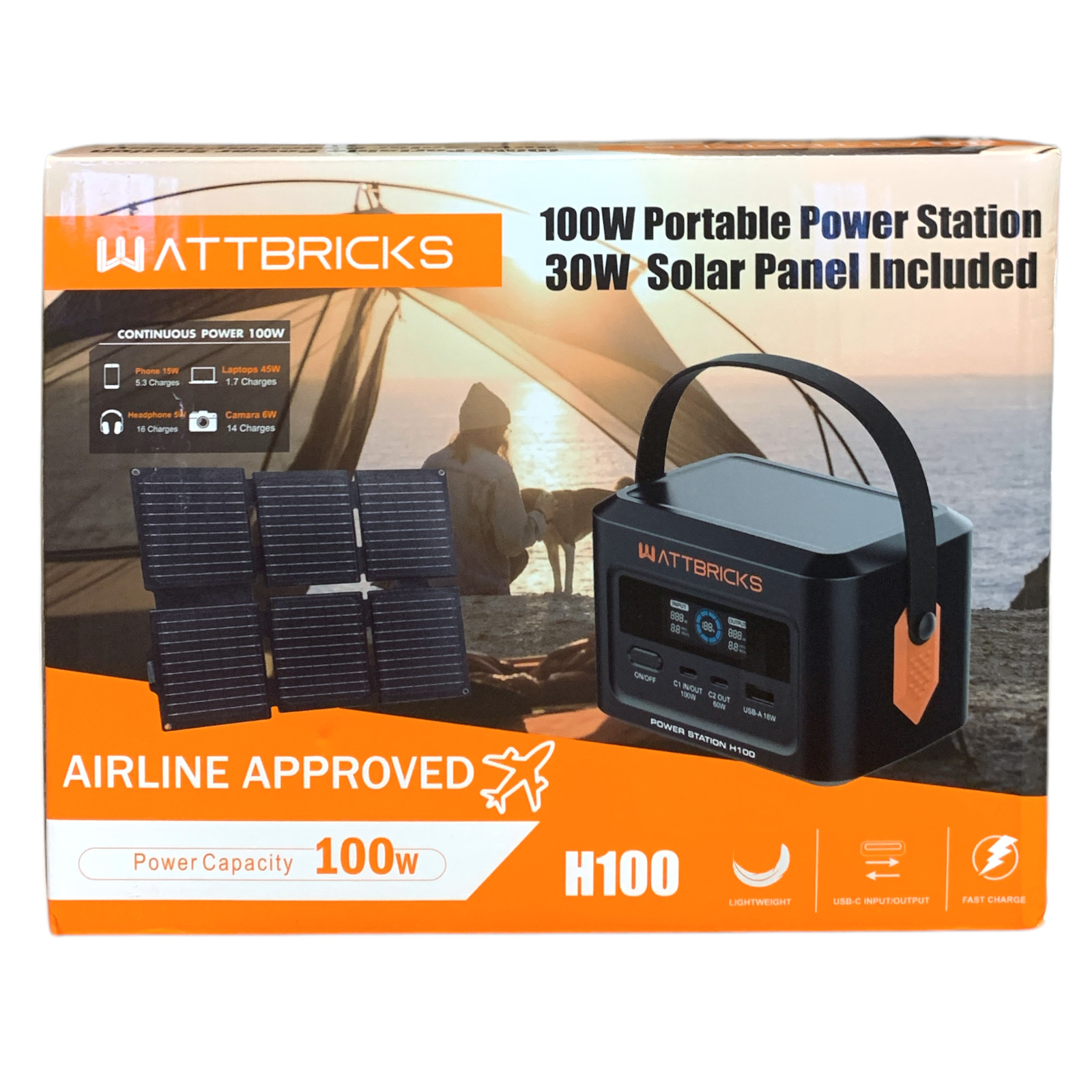 Wattbricks Energy 100W Portable Power Station with 30W Solar Panel