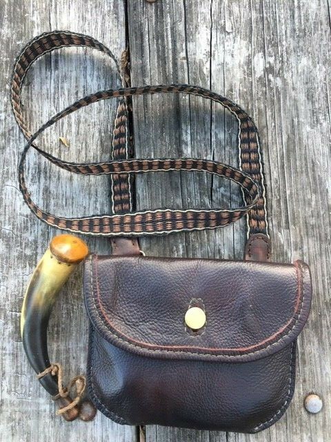 Hand Woven Narrow Cotton+ Hemp Strap f. Powder Horn,abt. 50"natural, blue, red