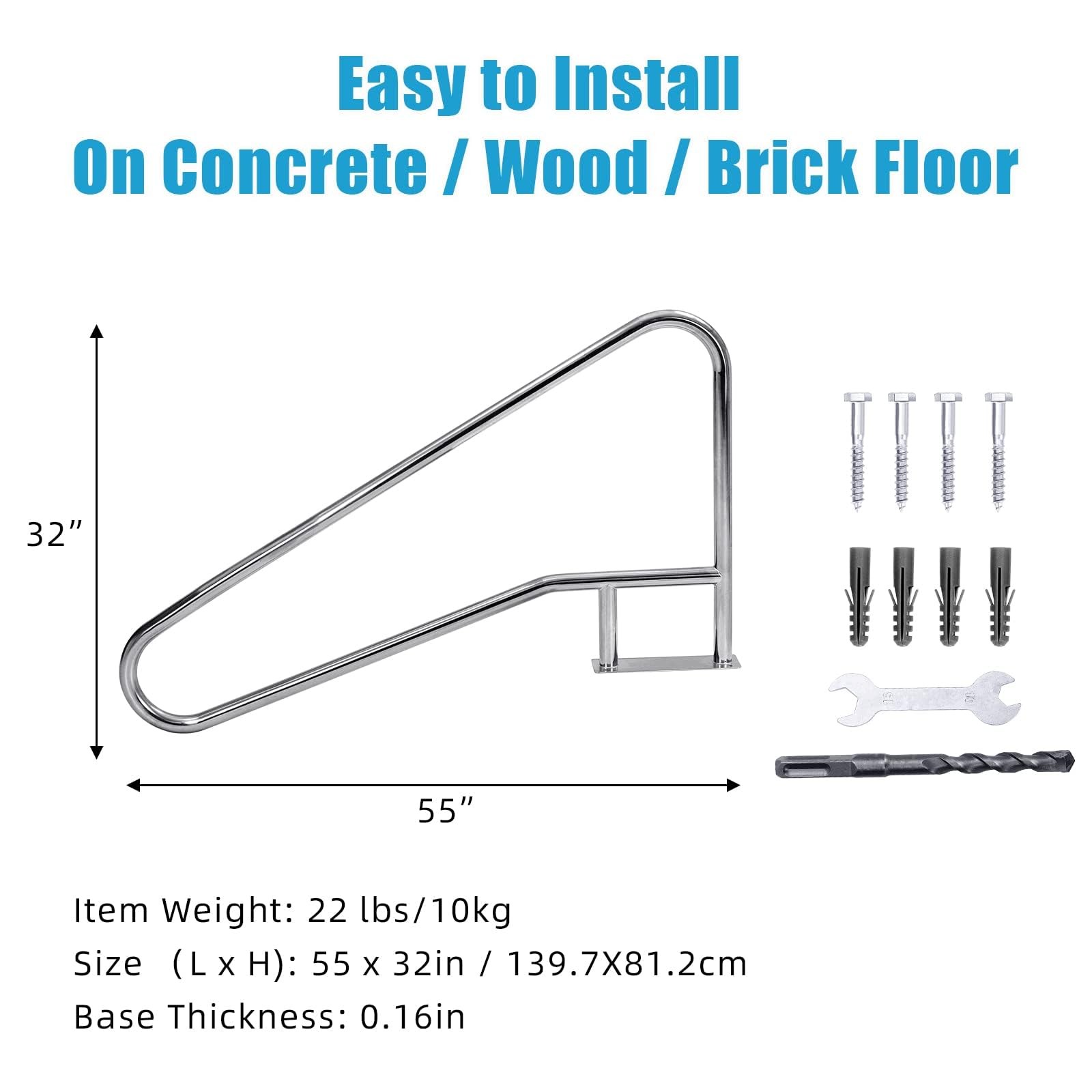 55"x32" Stainless Steel Pool Handrail ,Swimming Pool Rail Step Stair Hand Rails