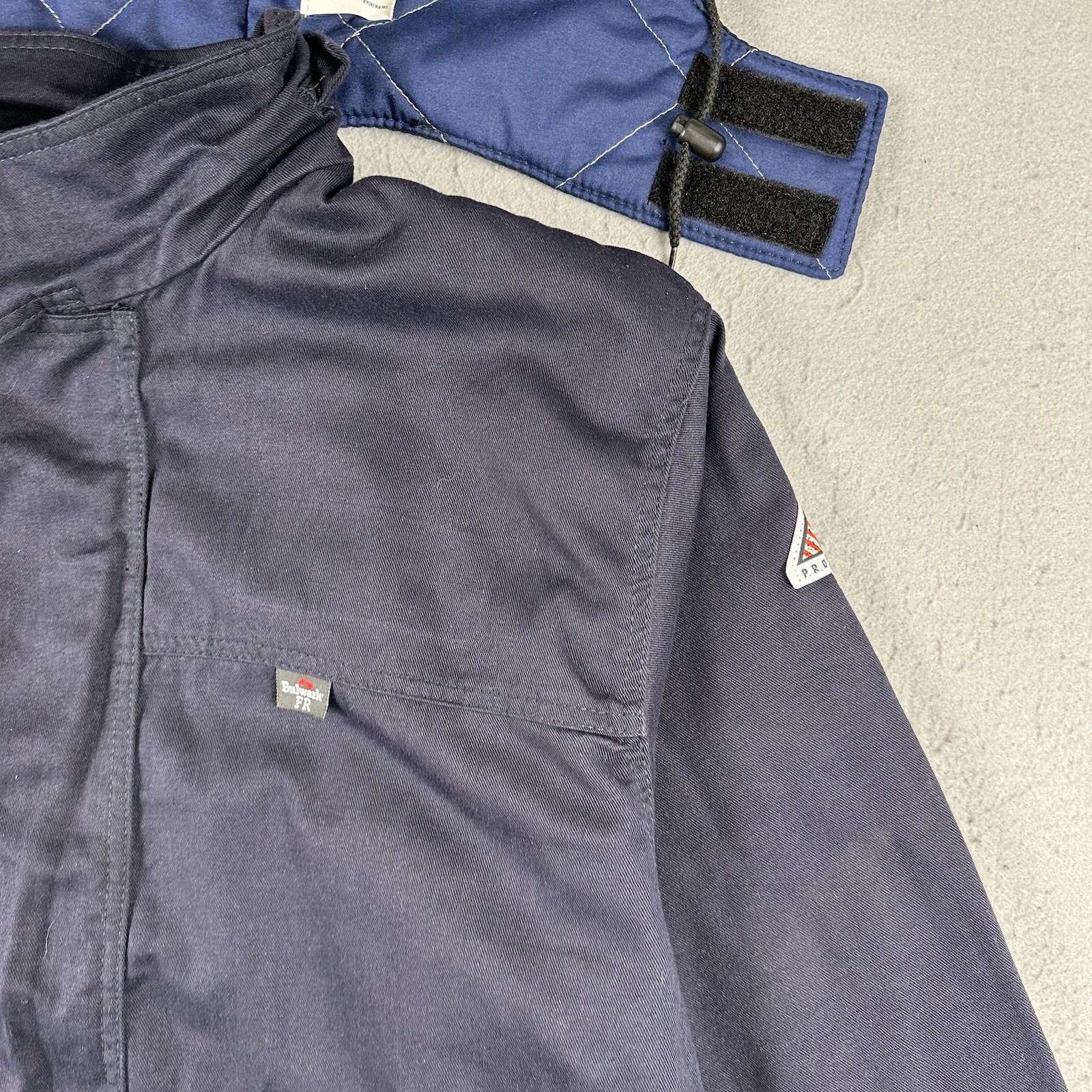 Bulwark FR Jacket Mens XL Blue Flame Resistant Workwear Snap Zip Hooded