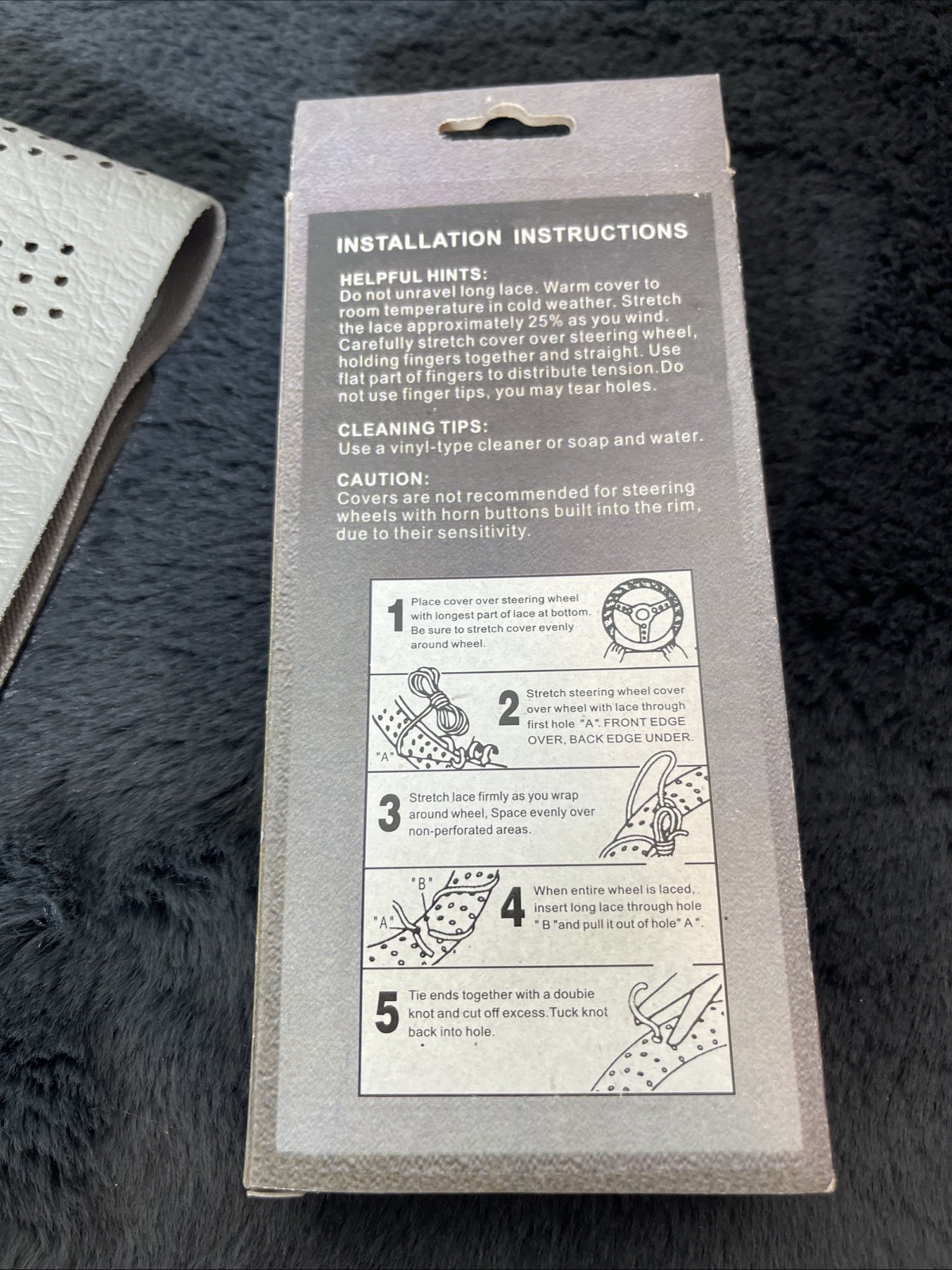 80s Steering Wheel Deluxe Soft Grip Cover Lace Up Gray Vinyl Wrap Leather Look