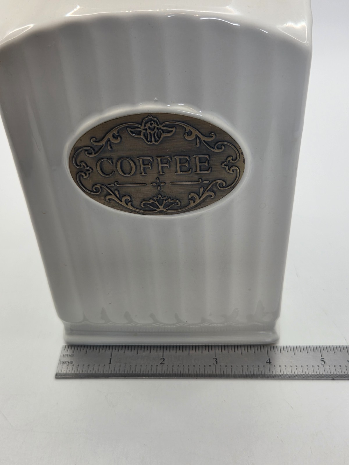 THL White Ceramic 'French Country Ripple Lattice Lid' Canister for “Coffee”