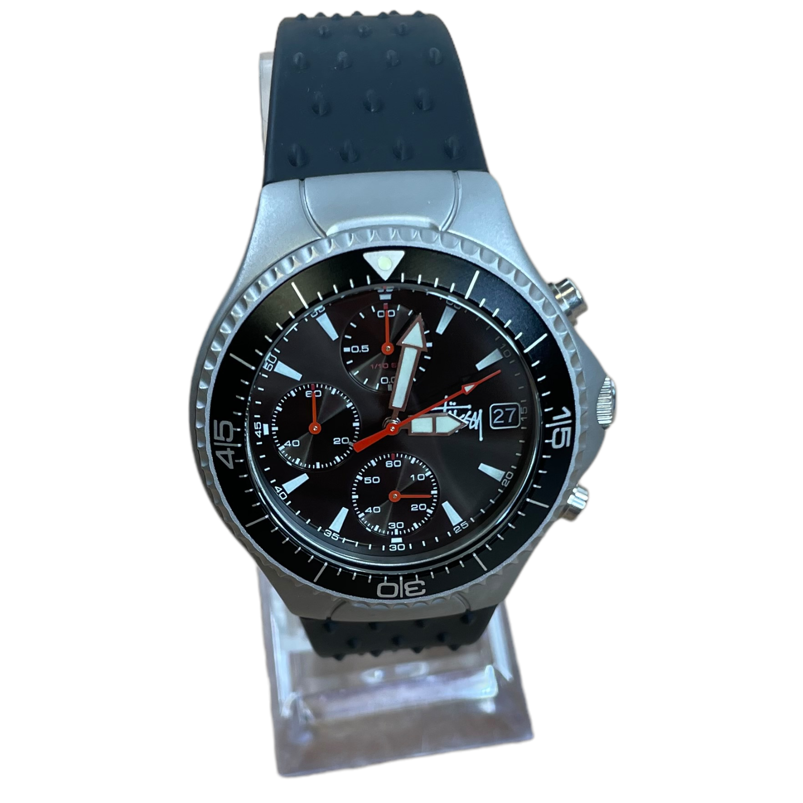 STUSSY TOURMASTER Silver Wrist Watch Rubber Black Band