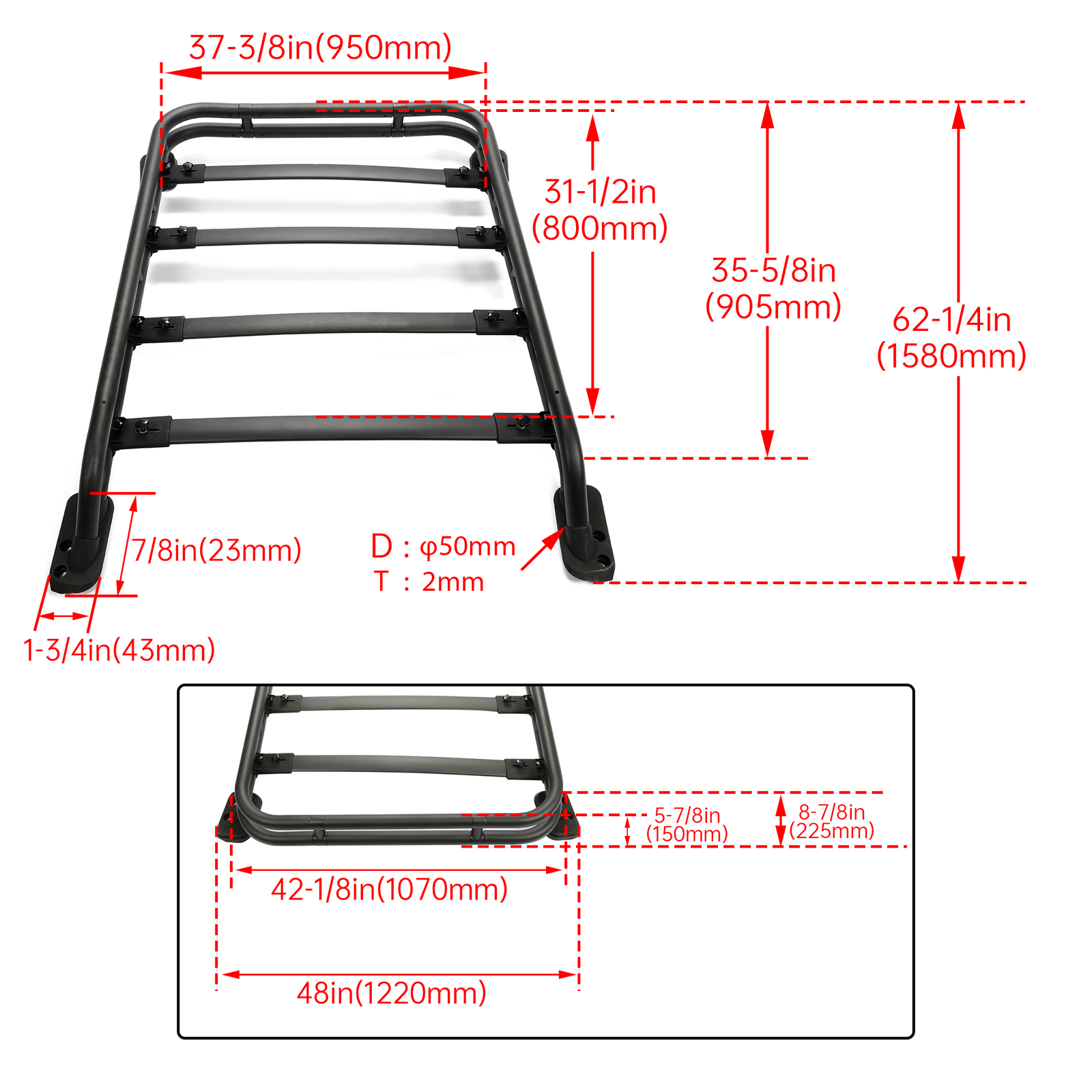 Heavy Duty Roof Rack For Toyota 4Runner 2010-2024 Adjustable Roof Rail Aluminum