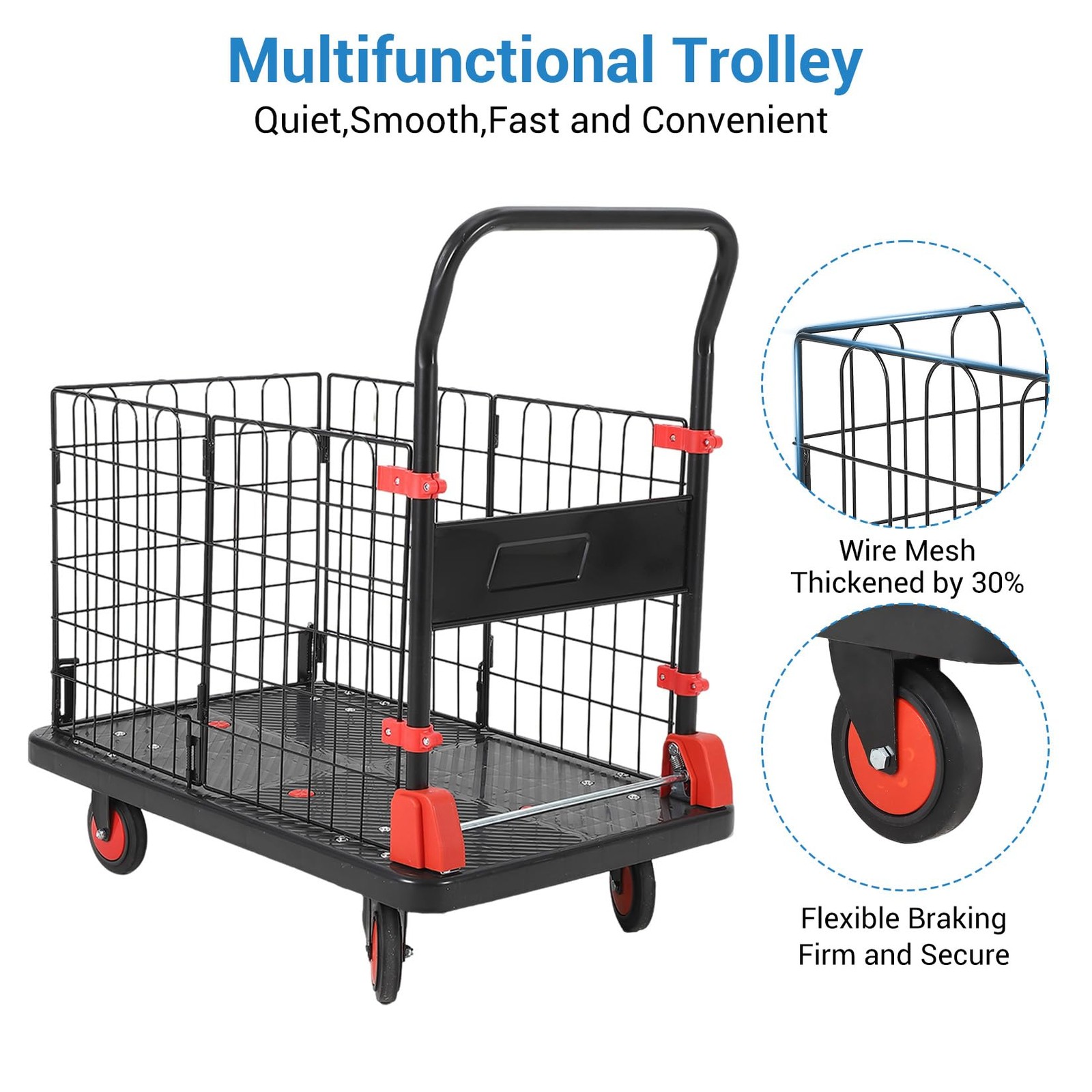 1000Lbs Platform Truck Cart with Cage 2in1 Heavy Duty Push Cart Dolly Foldable