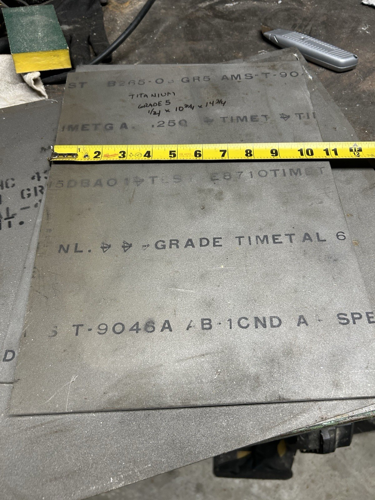 1/4" x 10-3/4" x 14-3/4” Titanium sheet, plate, Grade 5