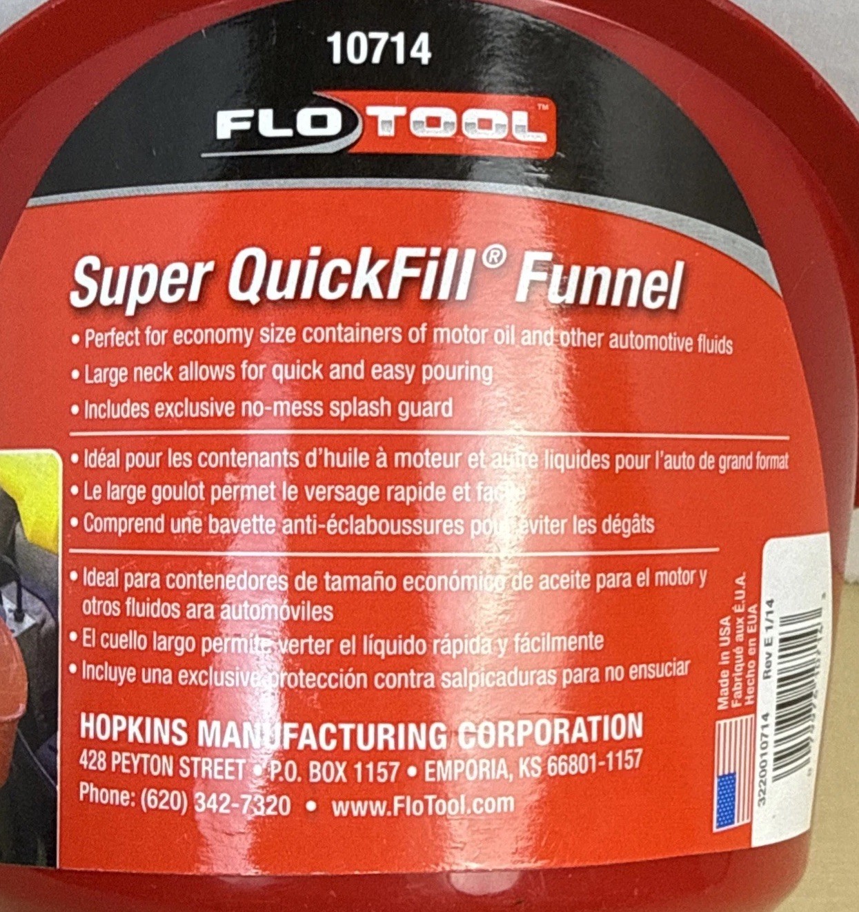 LARGE Super QuickFill Oil Funnel for AUTO Fluids and GAS Tanks – Red Made in USA