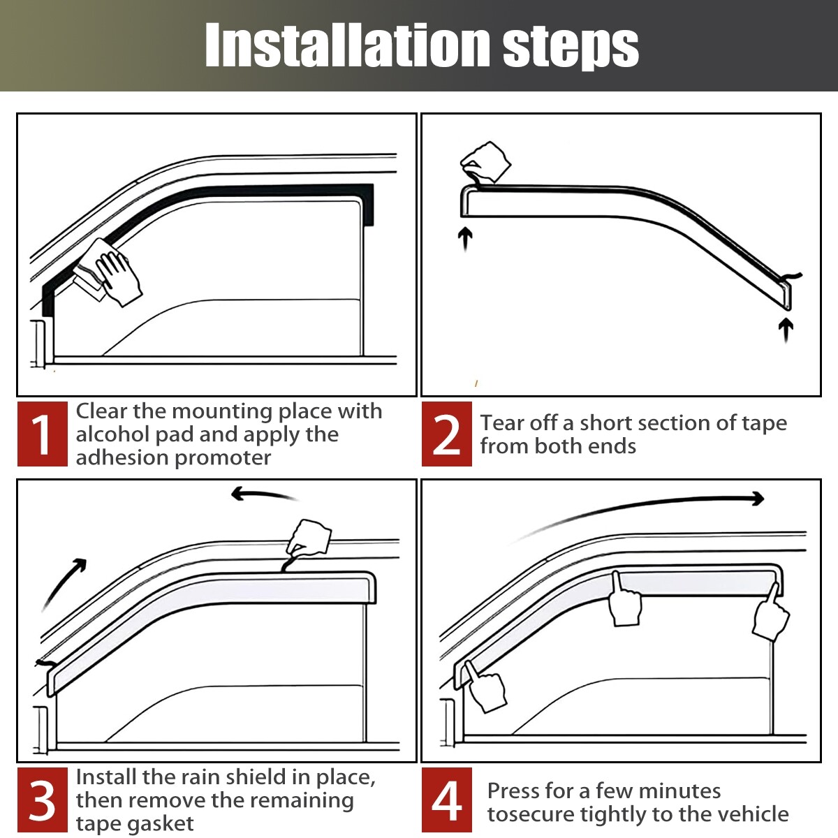 In-Channel Window Visors Sun Rain Guards For GMC Sierra 1500 Crew Cab 2019-2025