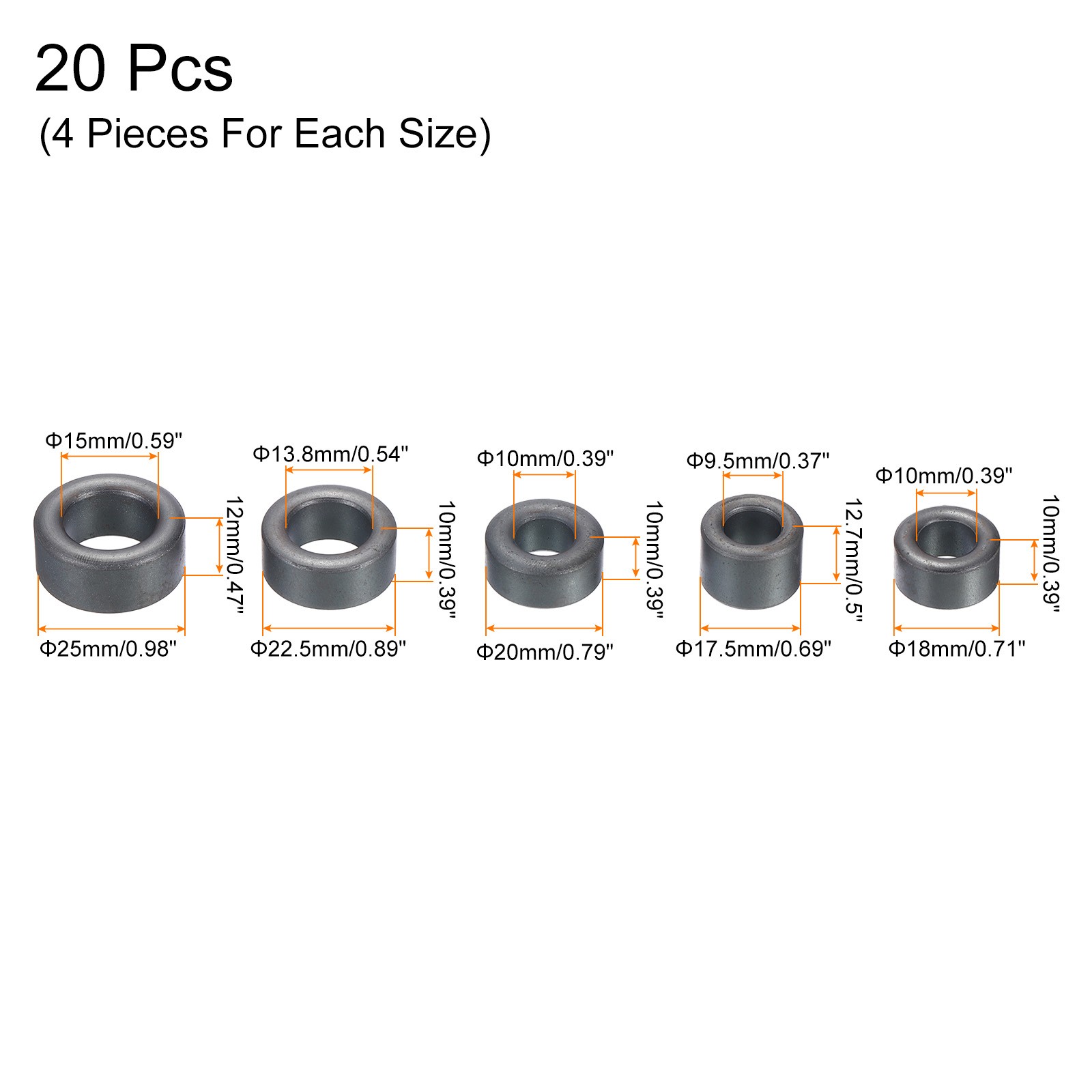 20 Pack Ferrite Toroid Cores Sets Transformer Inductor Coil Ring Black