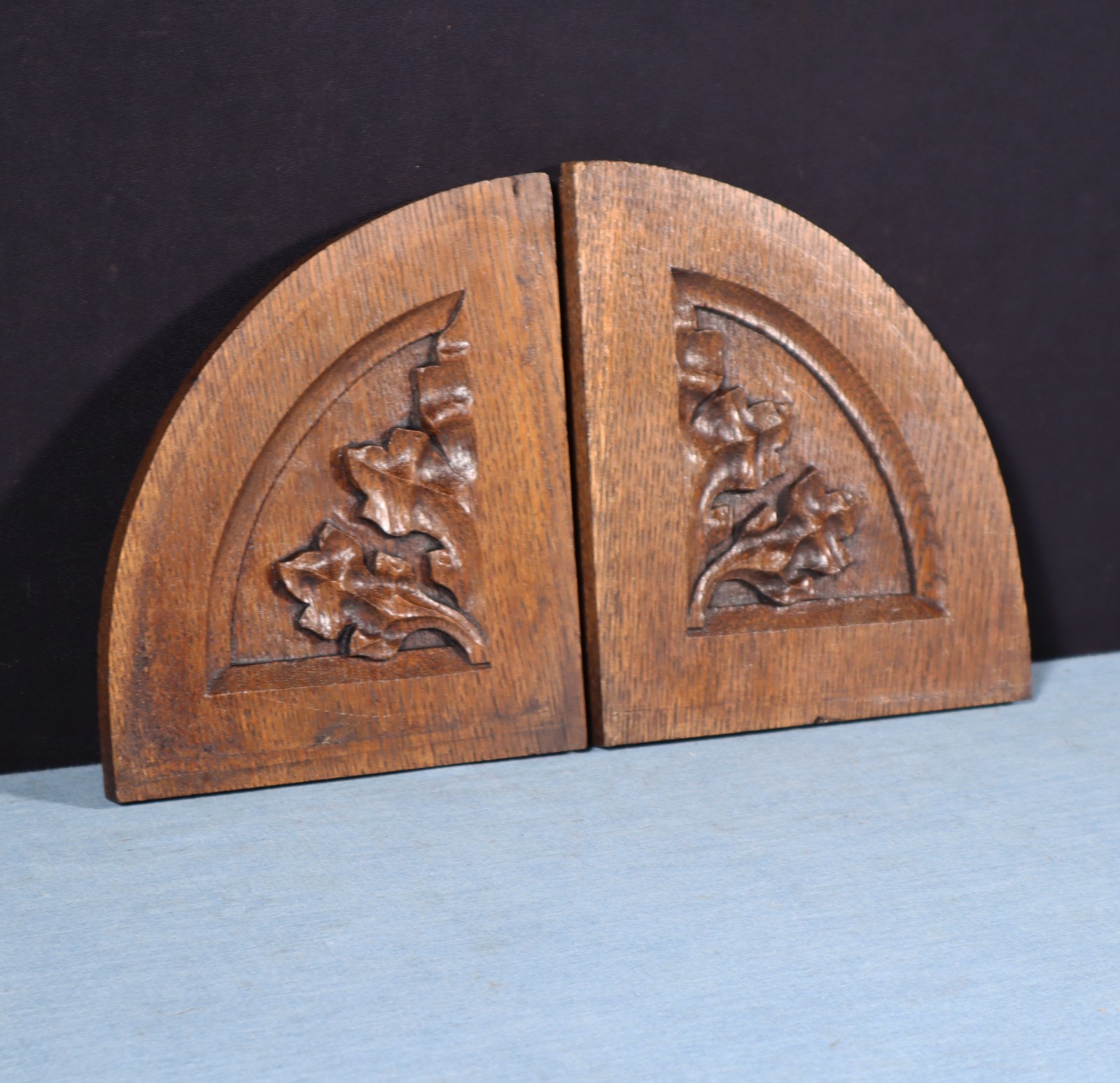 Pair of Gothic Carved French Architectural Panels/Trim in Solid Oak Wood Salvage
