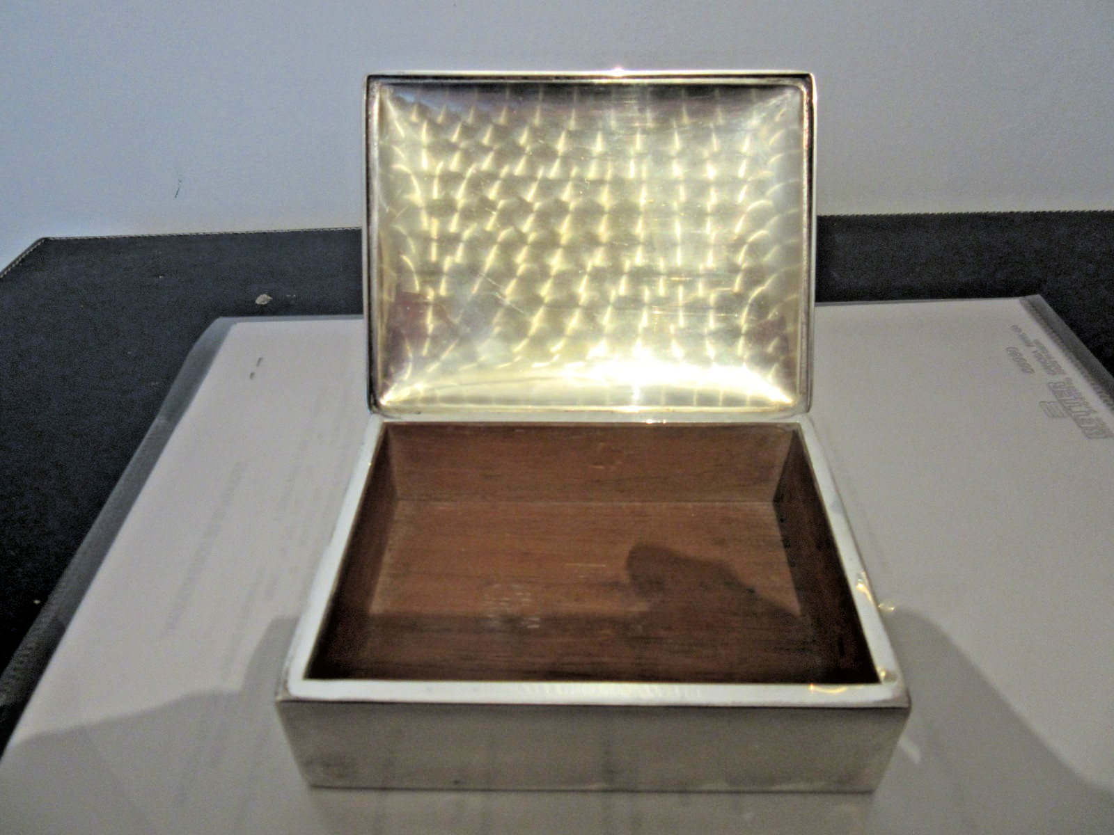 Antique Sterling Silver Cigarette Box Stamped Maker Mark Wood Lined 4.8 Oz