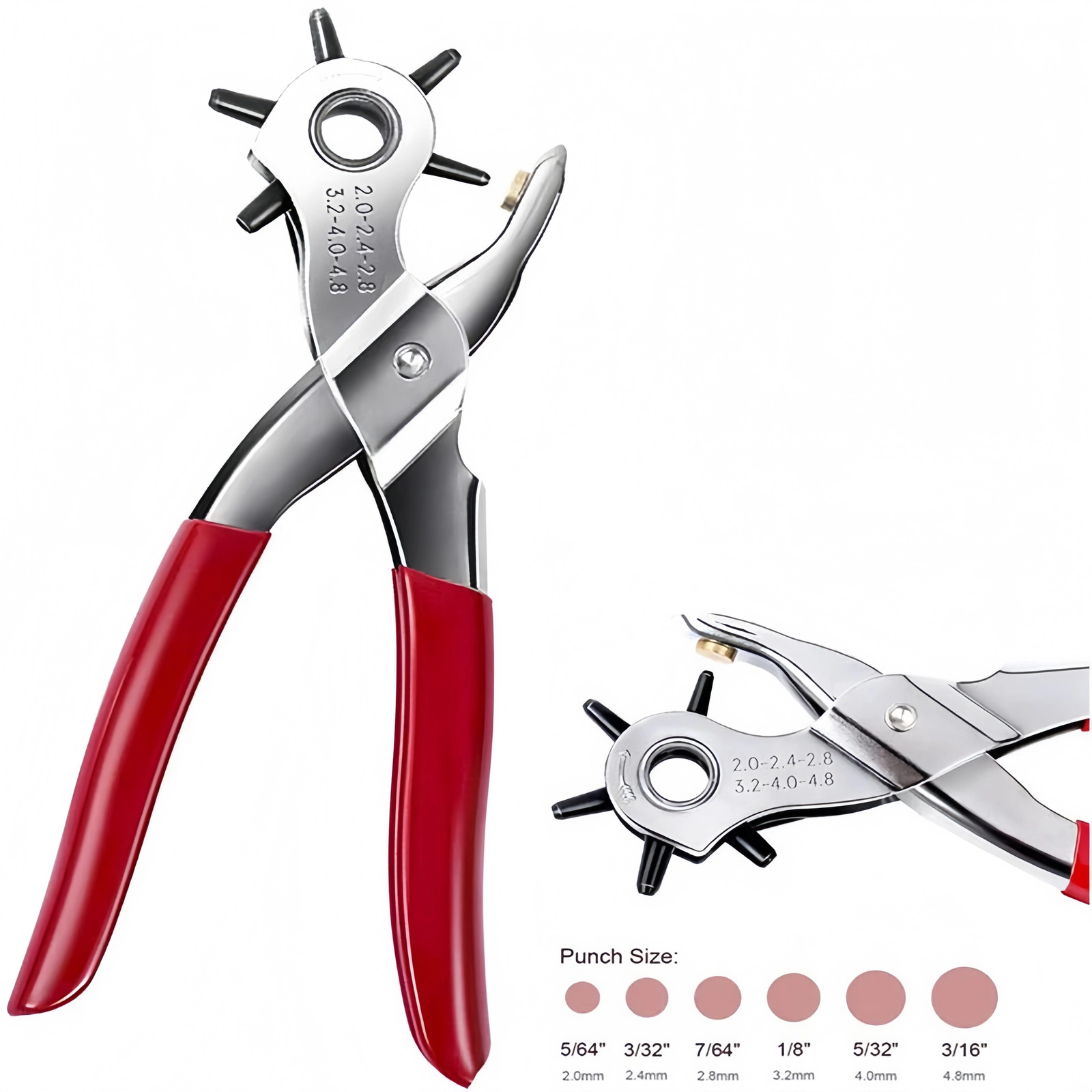 9" Leather Hole Punch Hand Pliers Belt Holes 6 Sized Puncher Heavy Duty Tool New