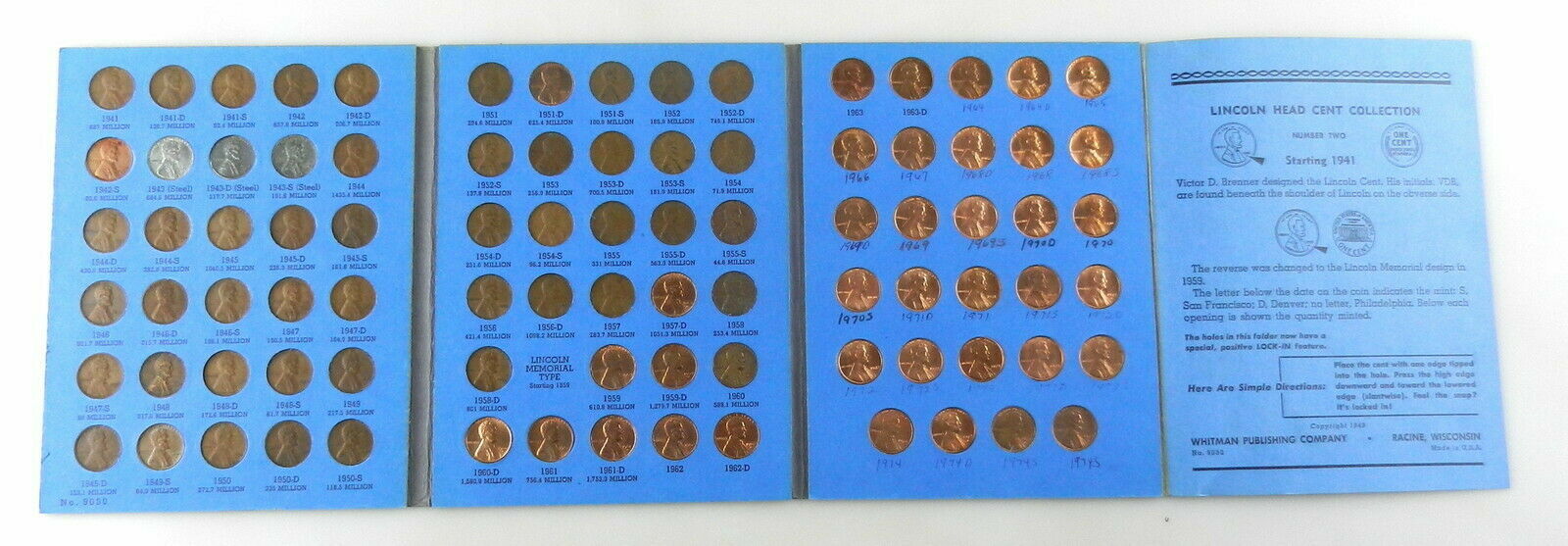 Complete 1941-1974 Lincoln Wheat Cent Set Collection with 1943 Steel Cents