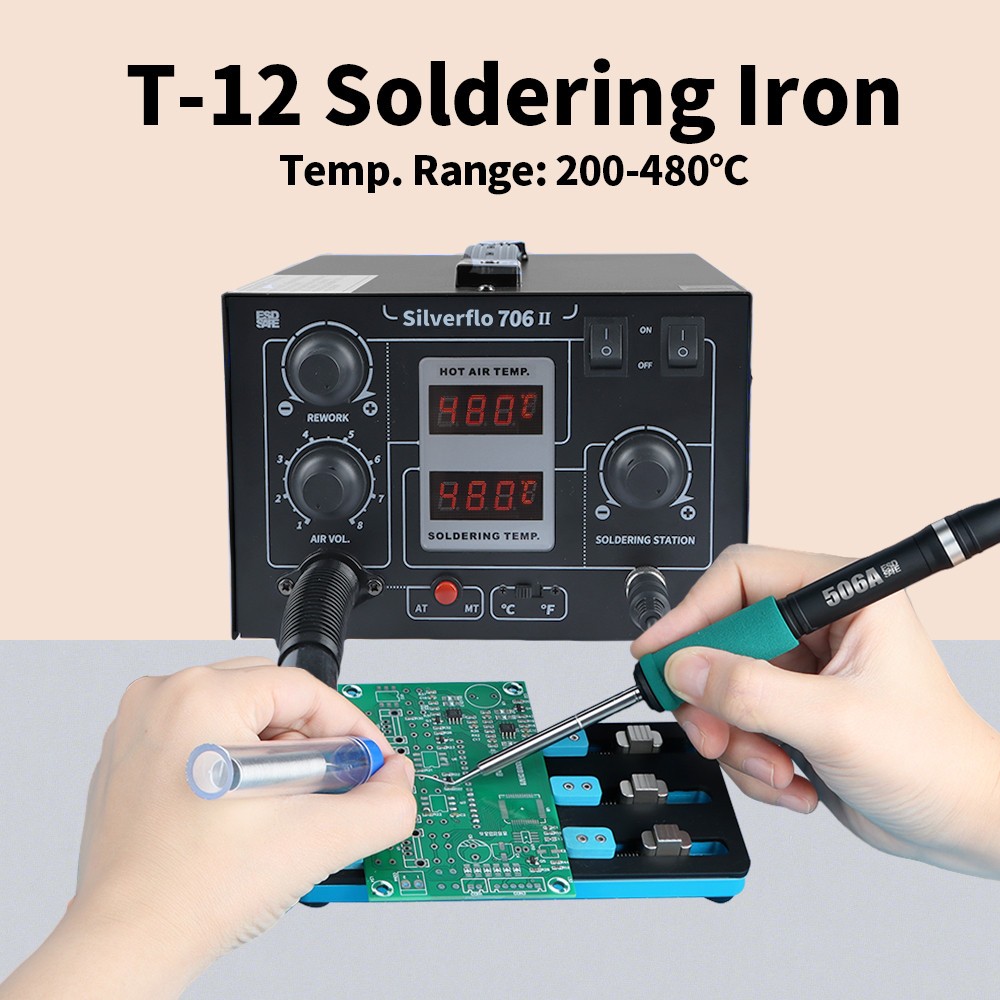 670W 706-II Soldering Station T12 2 in 1 LCD Hot Air Rapid Heating Welding Tools