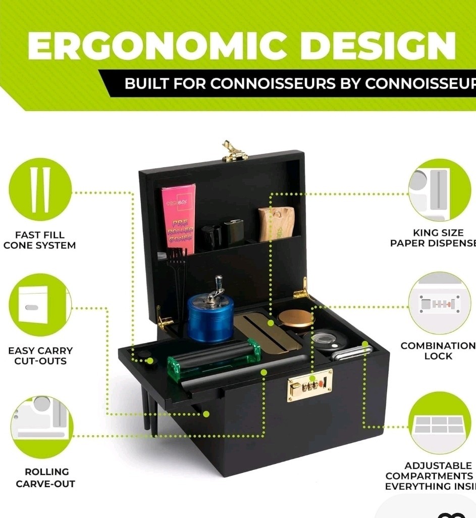 Stash Box with Rolling Tray, Smell Proof, Built-In Combo Lock & 21 Accessories