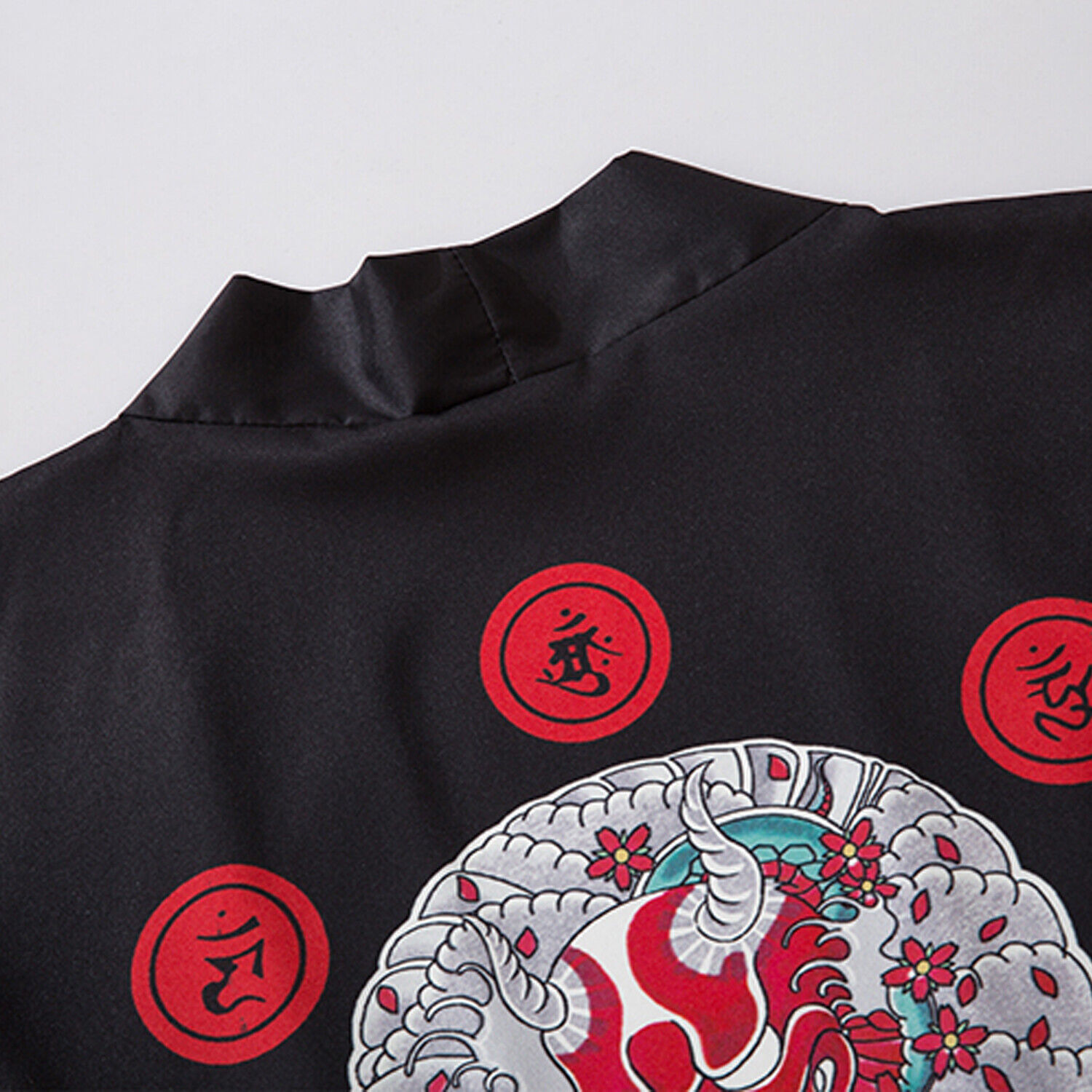 Niepce Men's Demon Mask Kimono Graphic Lightweight Harajuku T-Shirt Cardigan