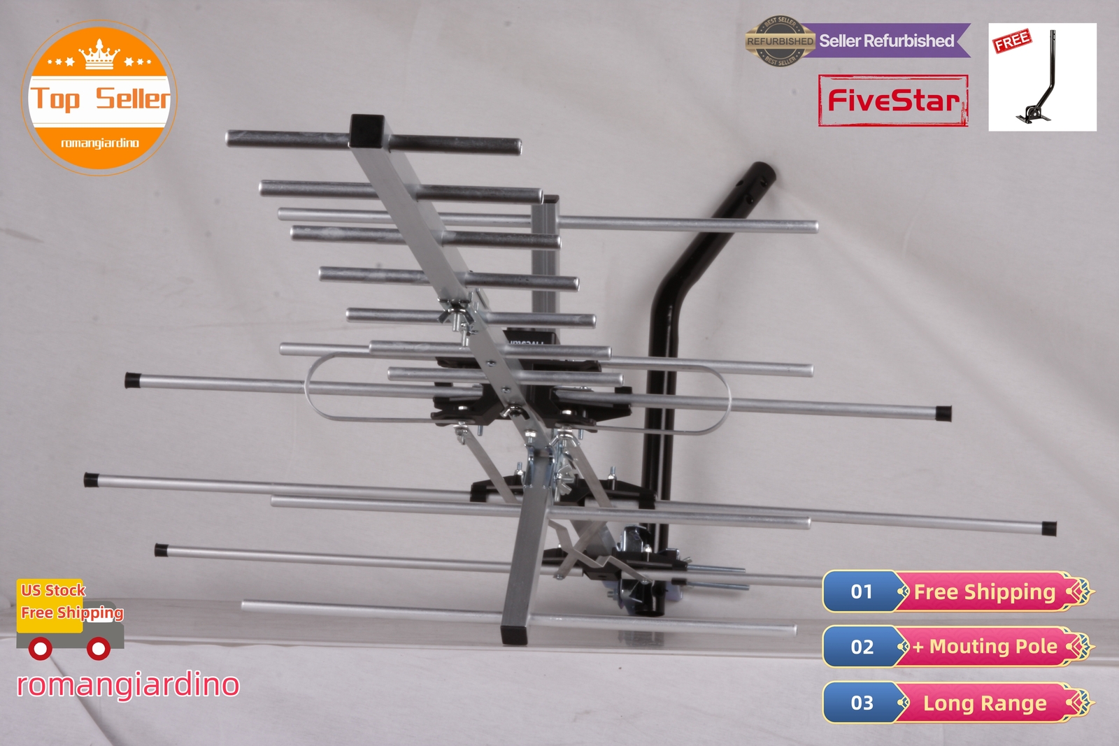 Yagi Outdoor TV Antenna 250 Mile for Strong, Weatherproof VHF UHF FM Pole