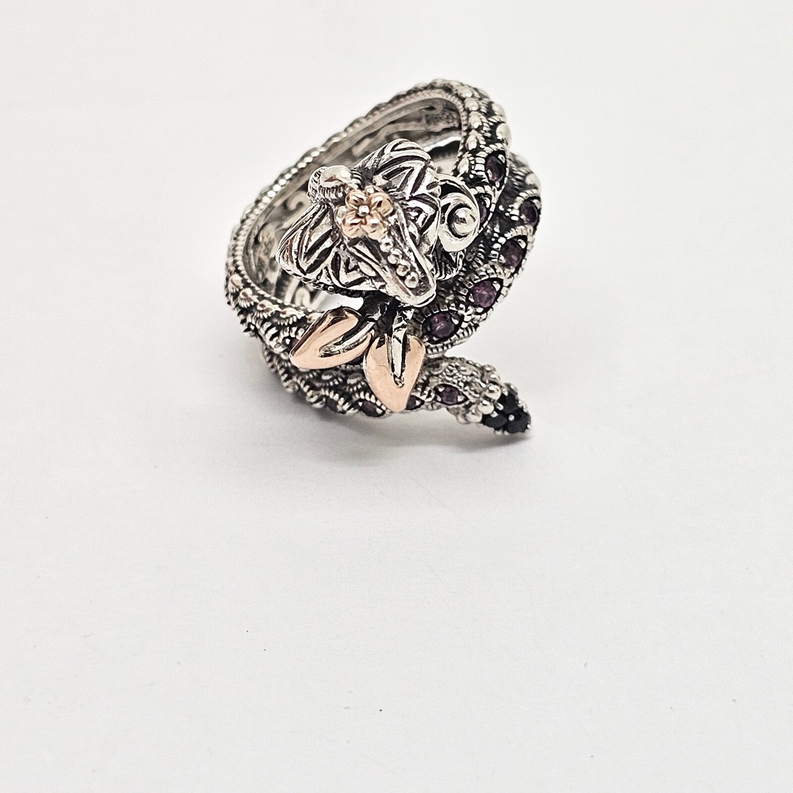 BARBARA BIXBY STERLING SILVER 18K MULTI-STONE KING COBRA SNAKE RING,9,BOX/POUCH