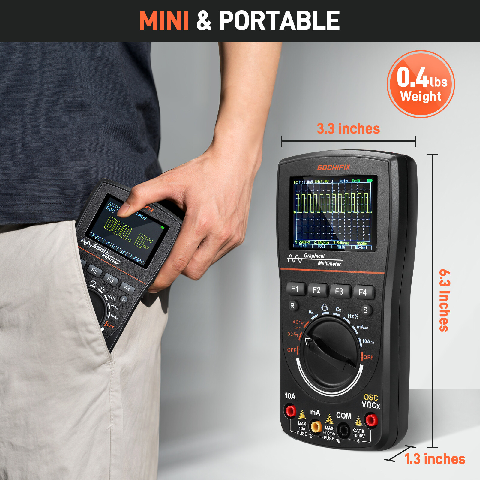 2-in-1 100MHz Handheld Oscilloscope Multimeter with 2.4inch Display with Memory