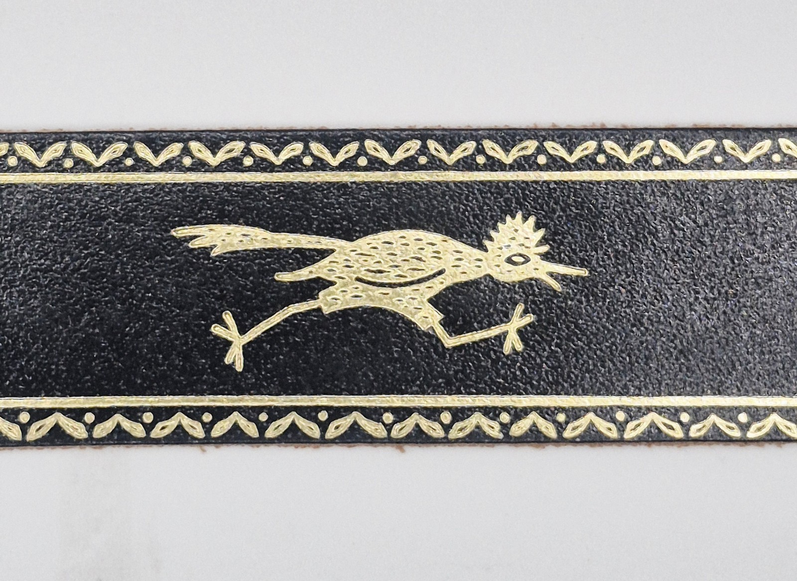 Set of 2 Black & Blue Leather Bookmarks Gold Gilded with Roadrunner, Italy, NEW