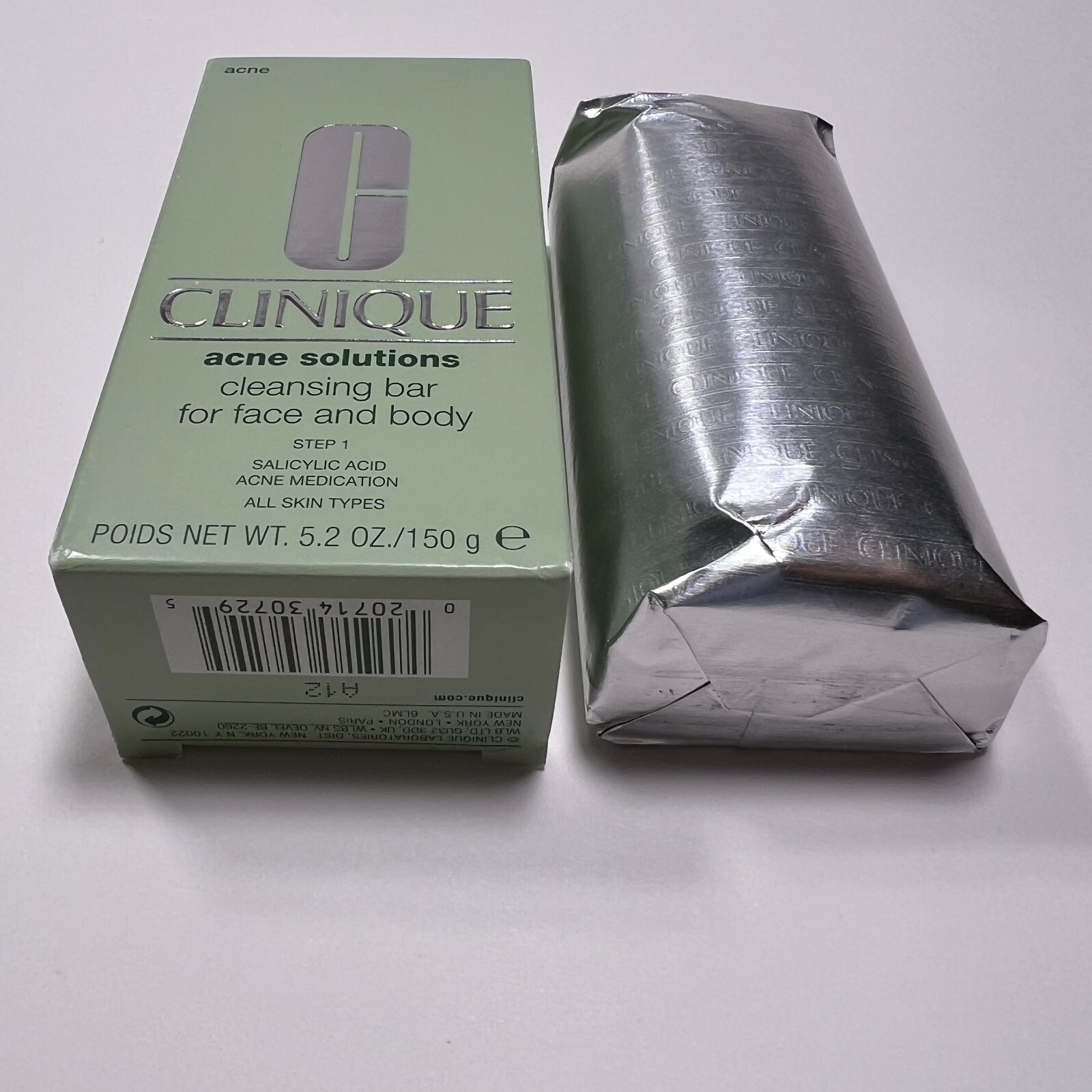 Clinique Acne Solutions Cleansing Bar Soap For Face and Body Full Size 5.2 oz